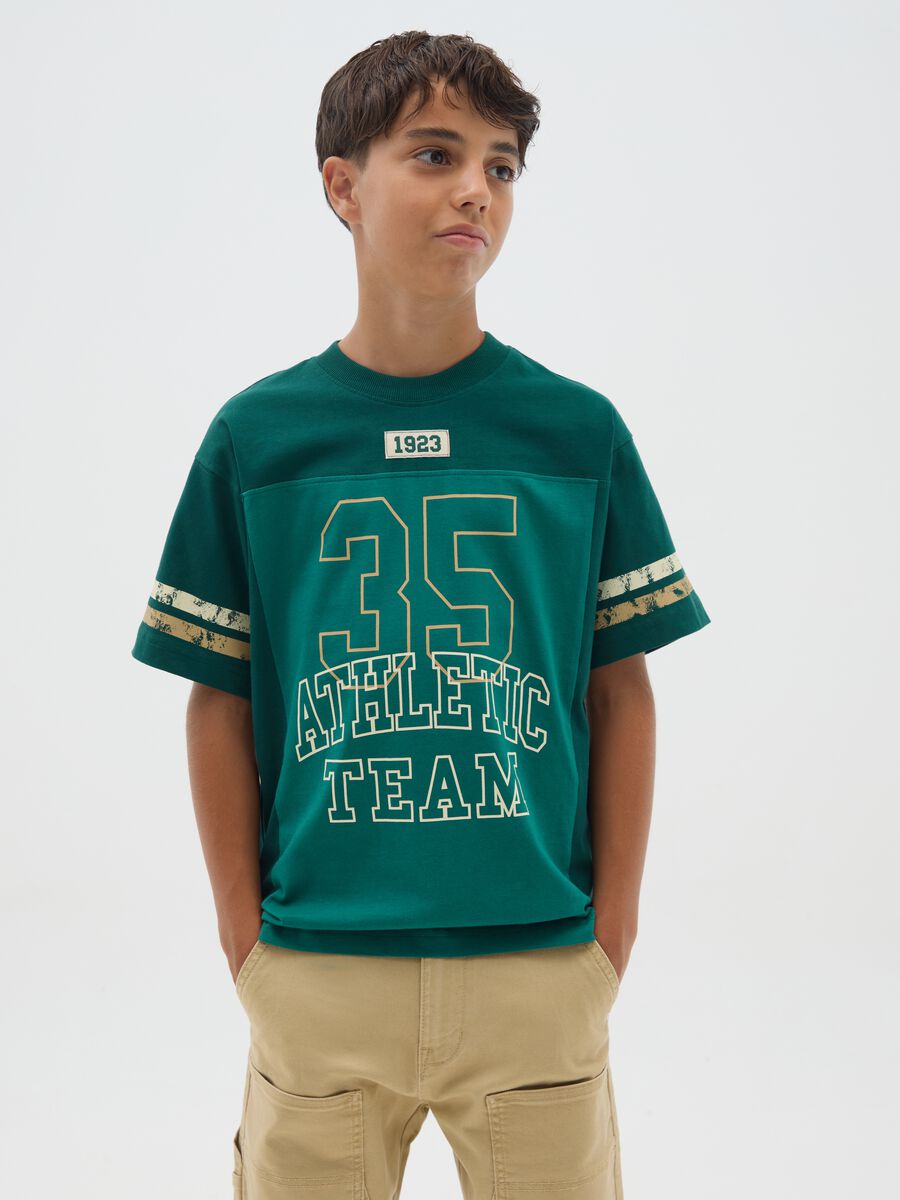 Boys' pure cotton green regular fit T-shirt_0