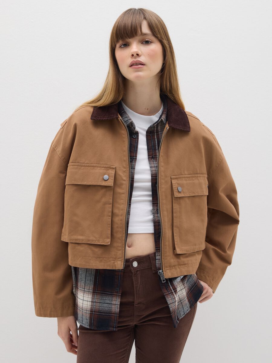 Giacca in puro cotone marrone regular fit_1