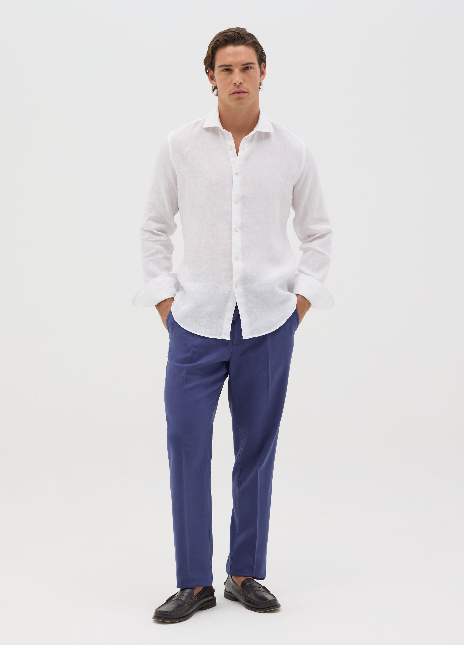 Blue slim-fit chino trousers with drawstring