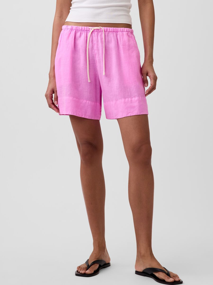 Pure linen shorts with elasticated waist_1