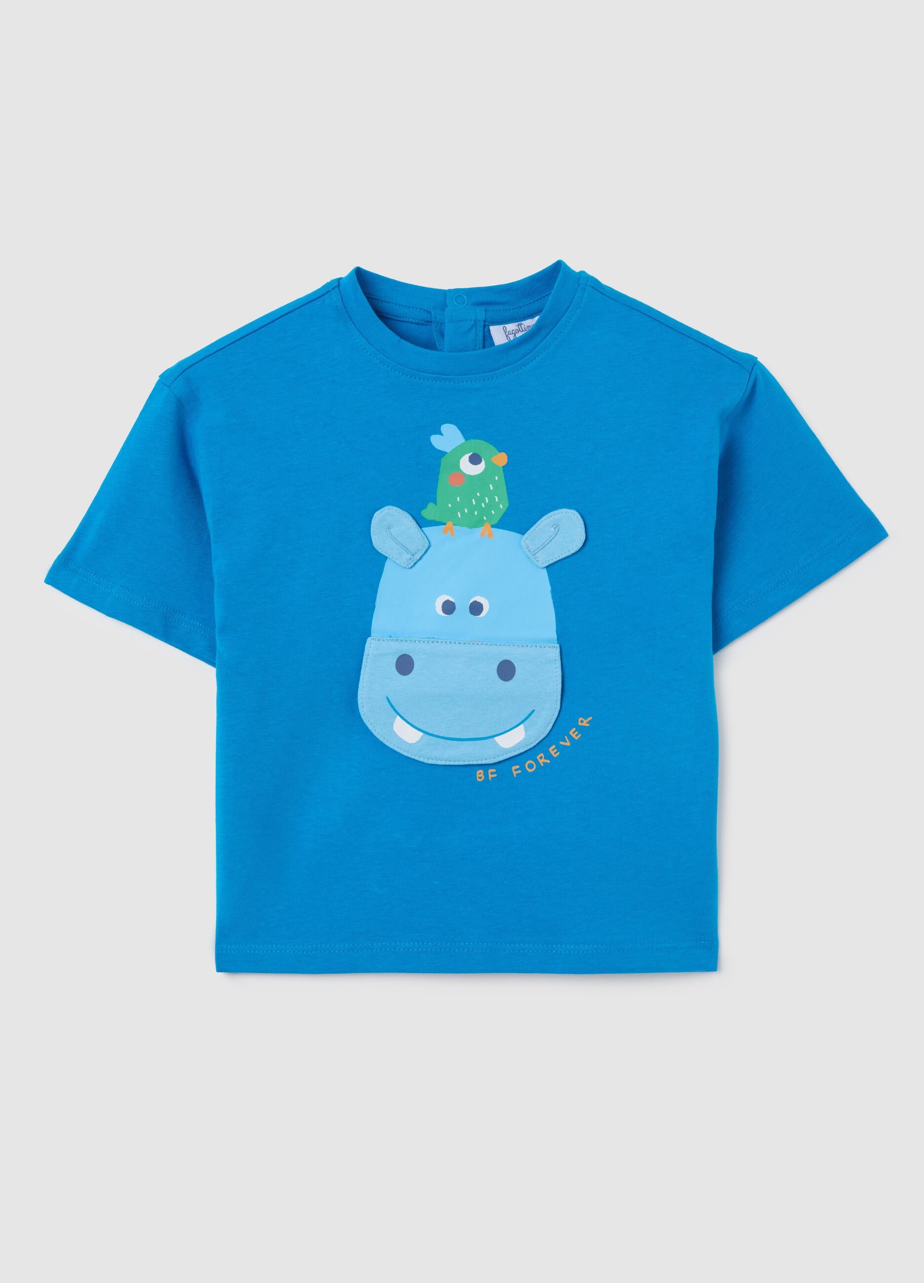 Children's blue pure cotton regular fit T-shirt with print