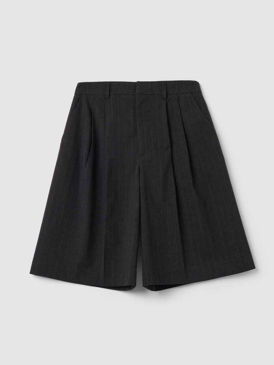 Grey wide-leg stretch viscose Bermuda shorts_0