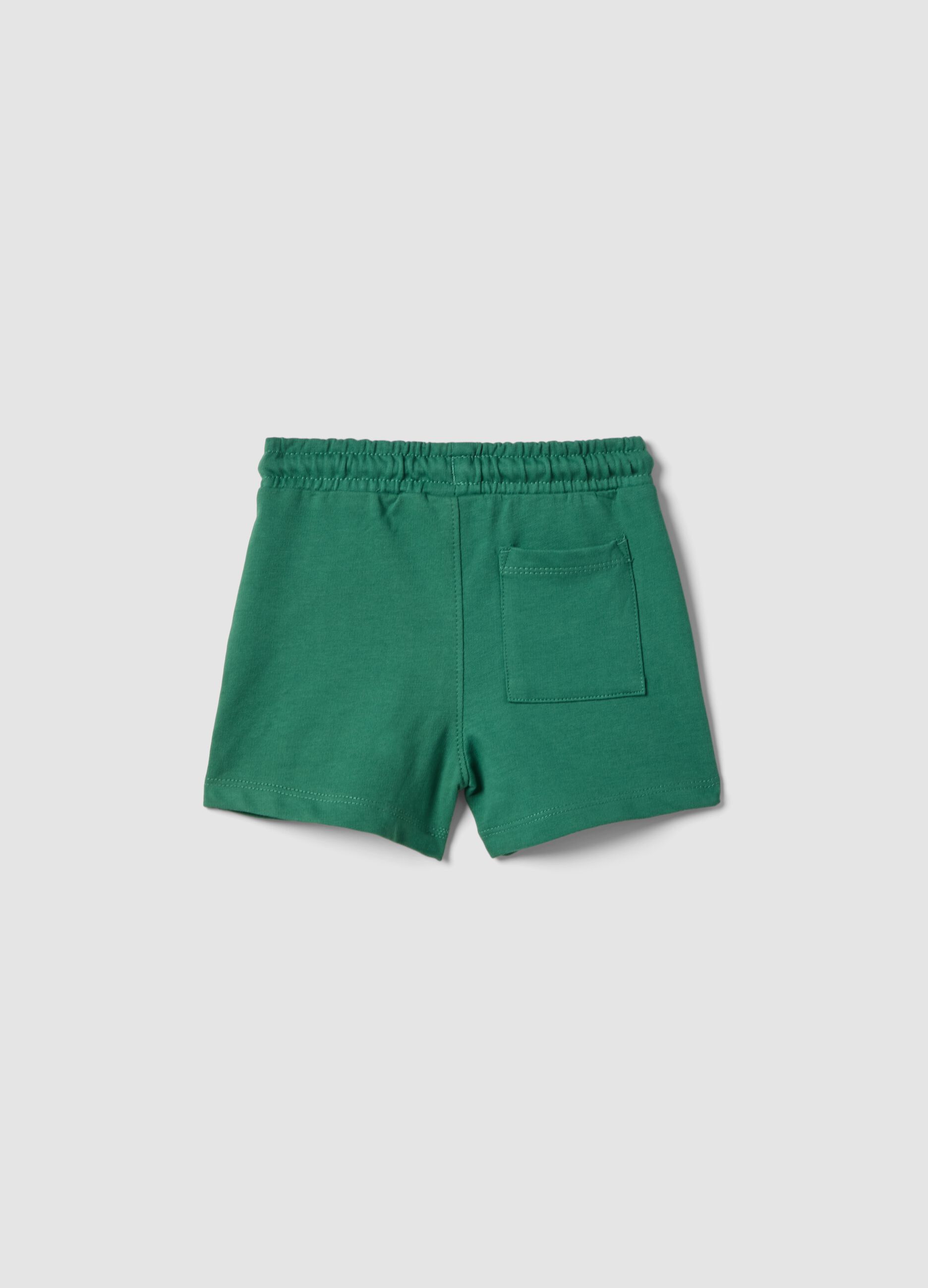 Green pure cotton shorts with elasticated waist