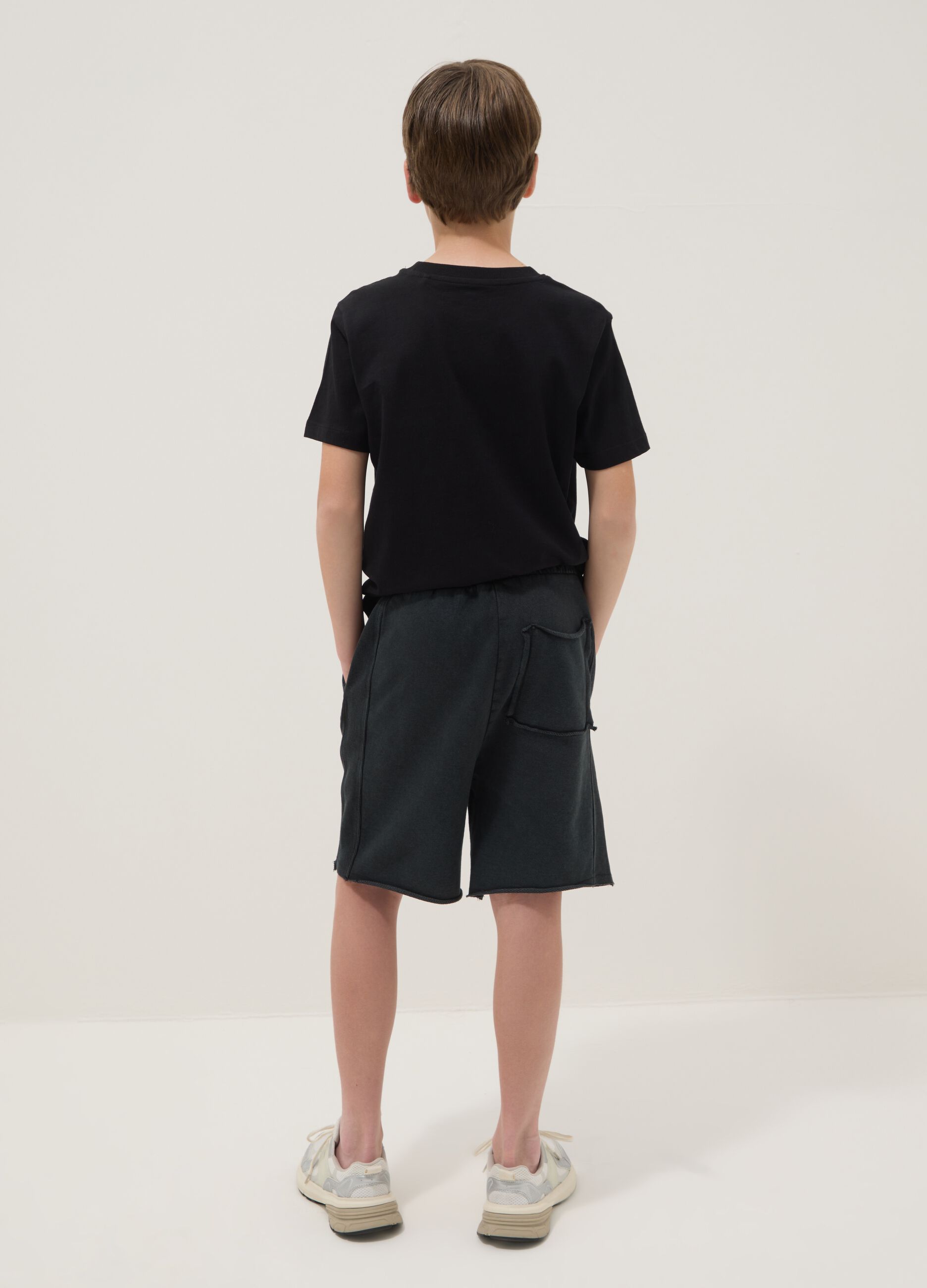 Black pure cotton shorts with elasticated waist