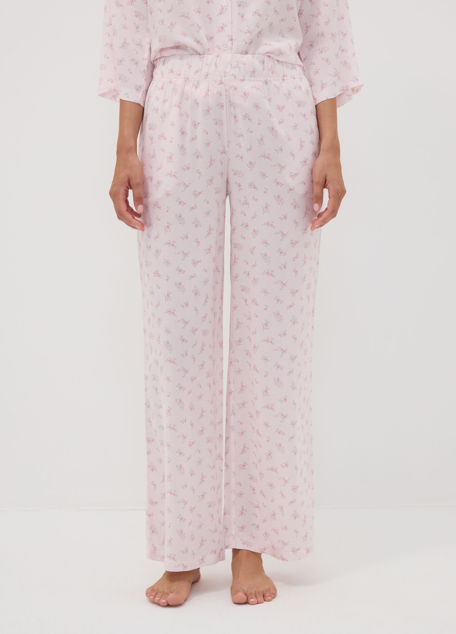 Pink pure viscose floral print pyjama trousers