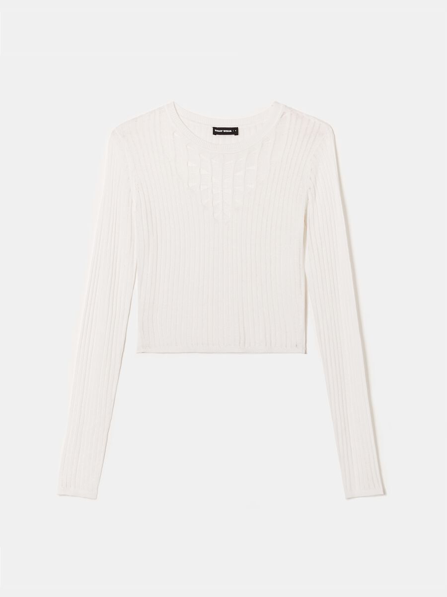 Maglia cropped a coste piatte con cuore_0