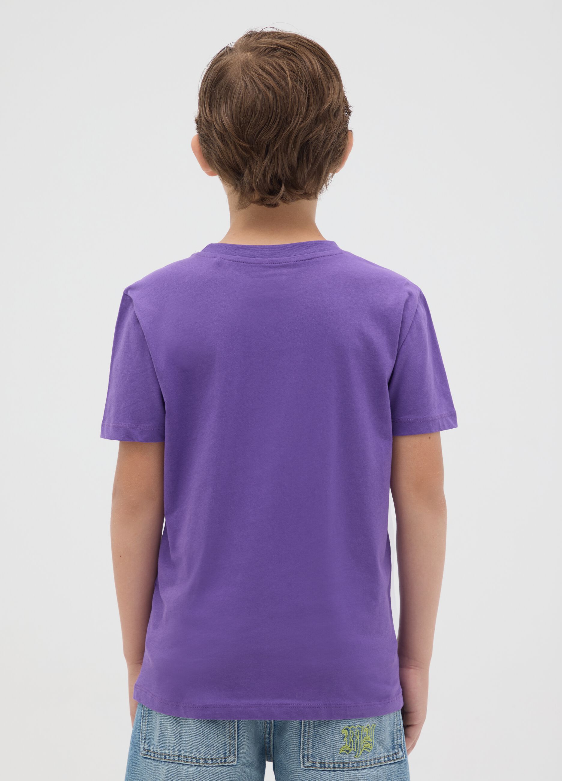 OVS Kids Purple Crew Neck T-shirt in Pure Cotton