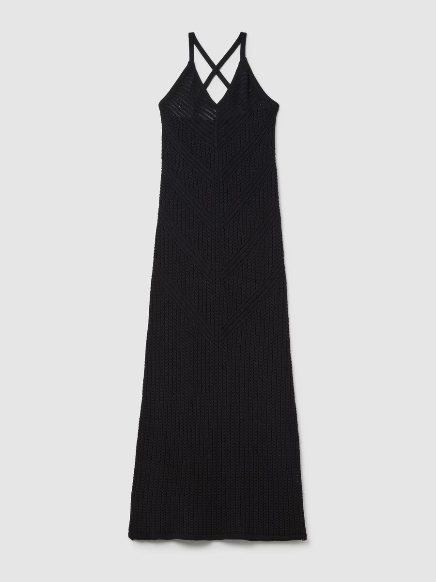 Black long dress in pure cotton with transparent details Piombo_4