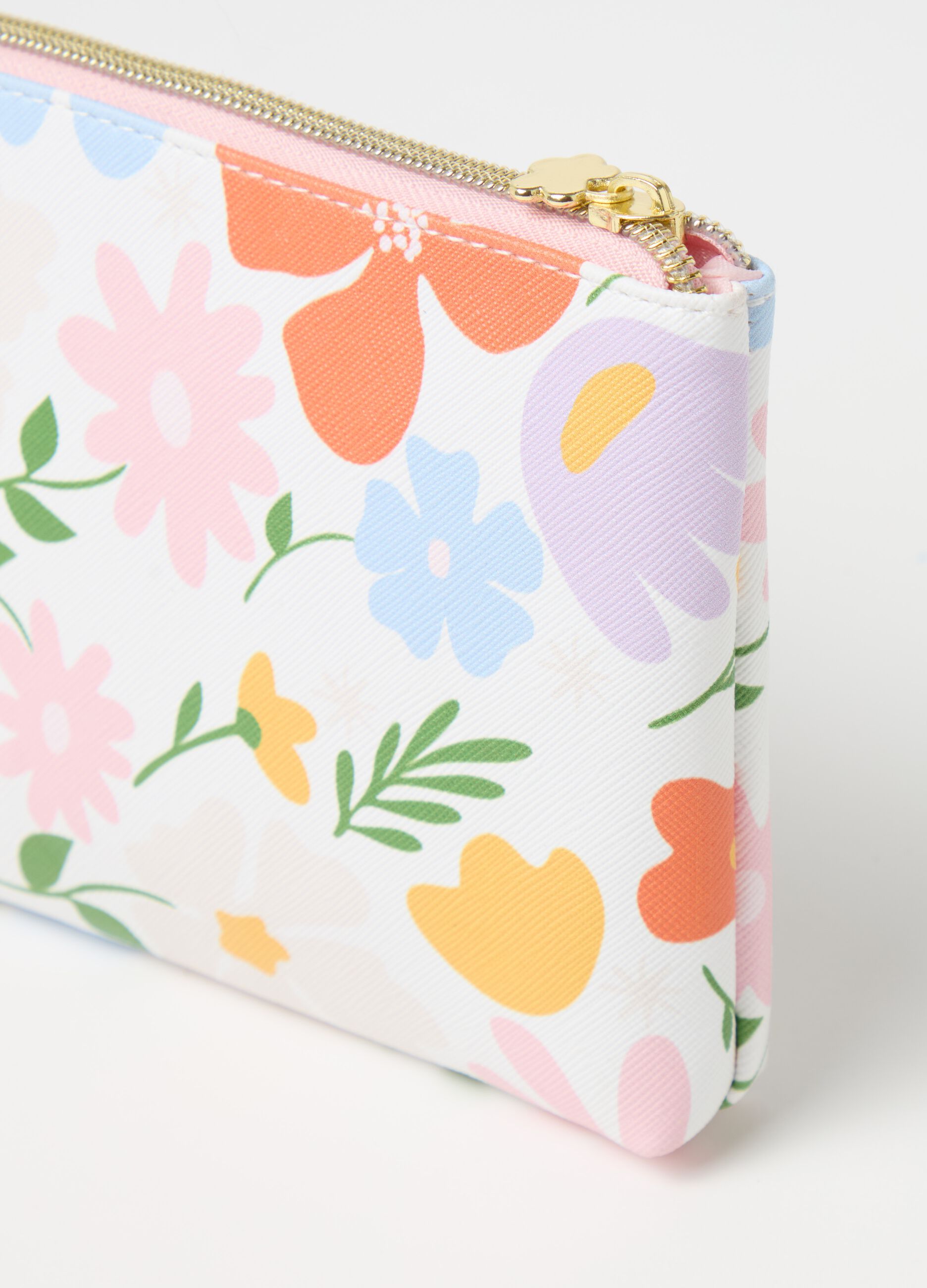 Flat pencil case with floral print
