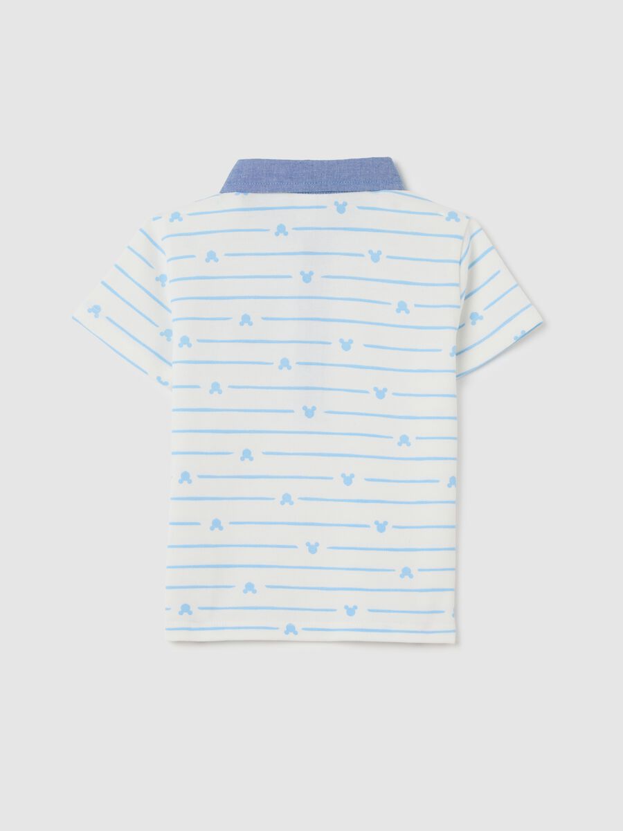 White and Light Blue Striped Polo Shirt with Mickey Mouse_1
