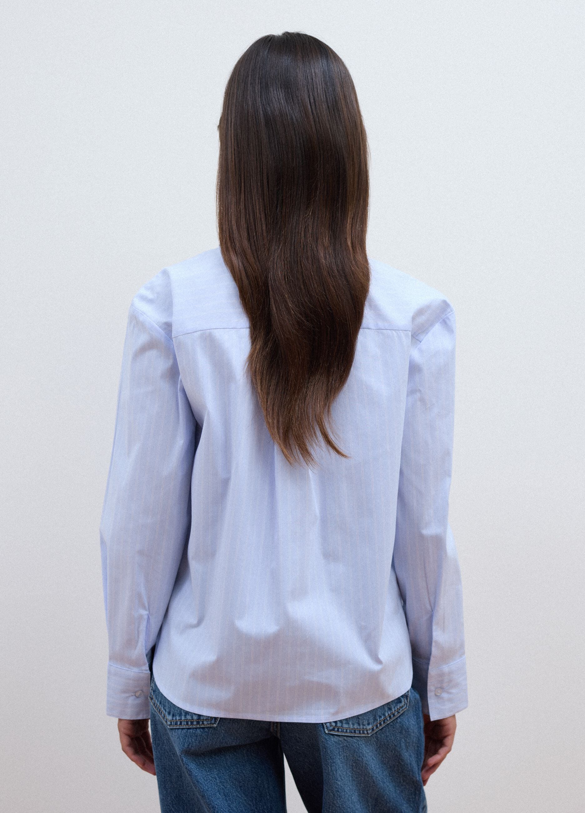 Light blue striped stretch cotton shirt, regular fit