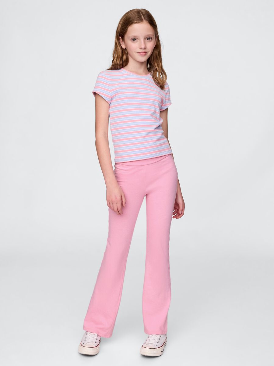 Pink Flared Trousers in Stretch Cotton_0