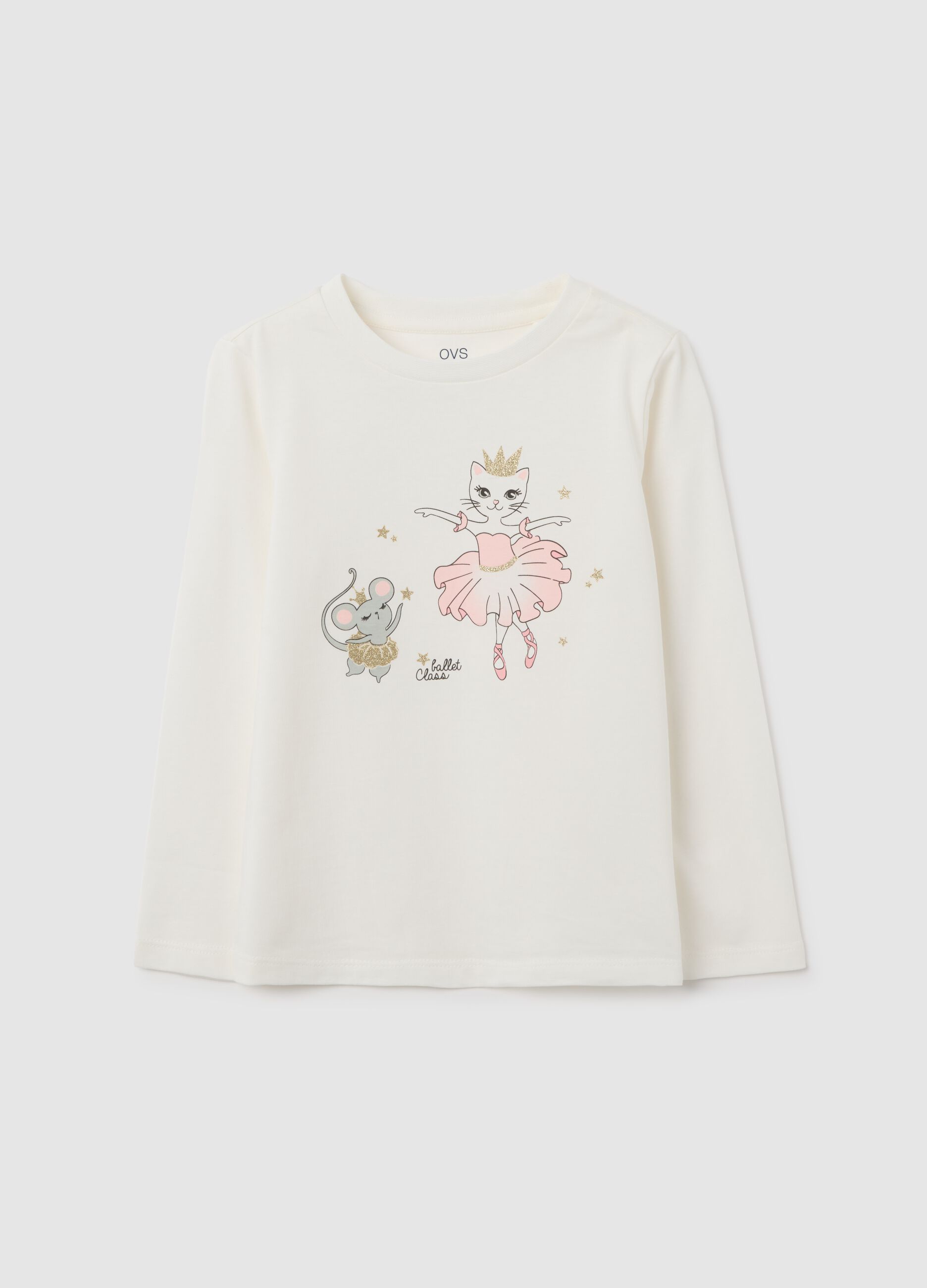 White regular fit girls' pure cotton T-shirt with print