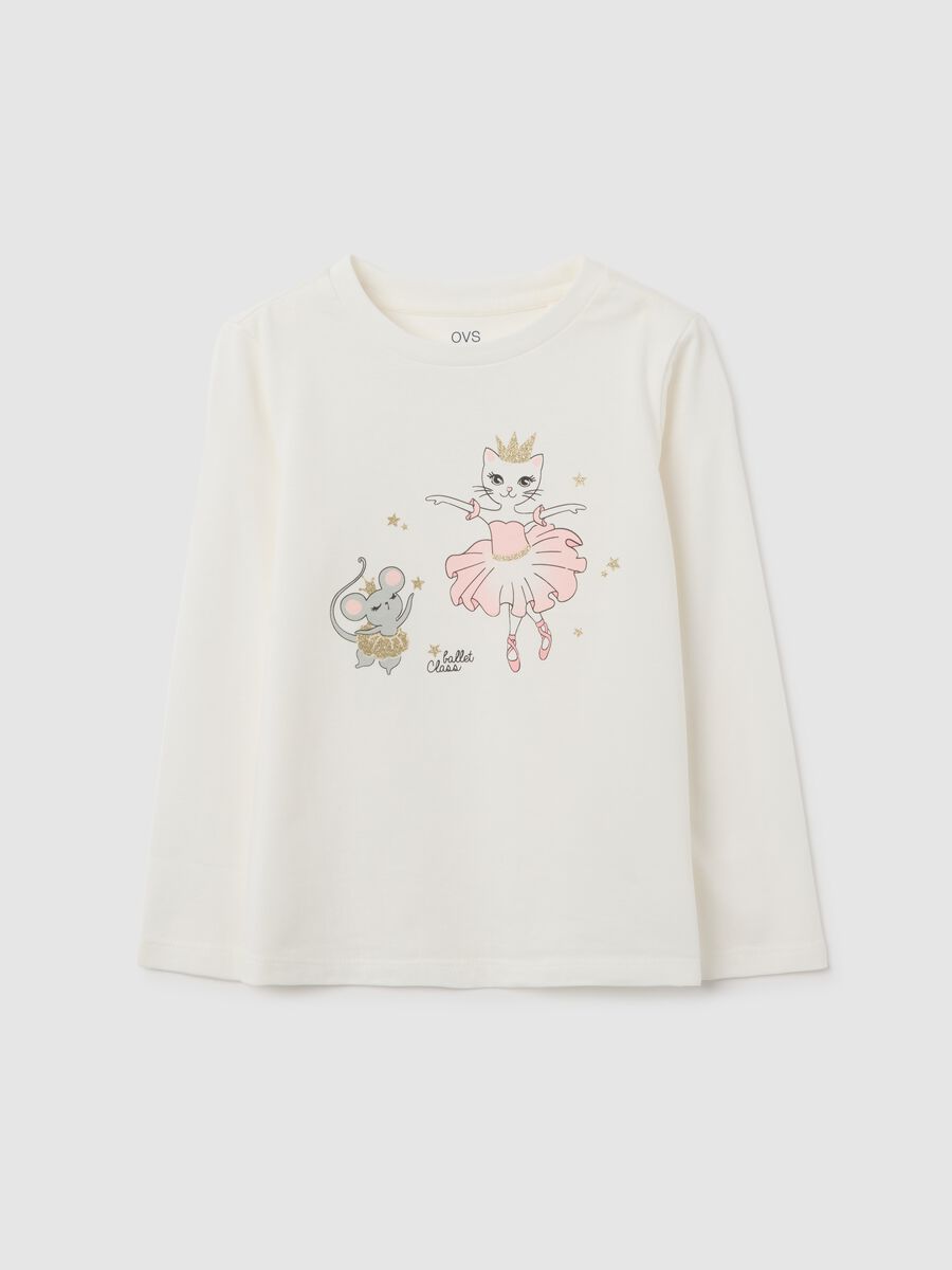 White regular fit girls' pure cotton T-shirt with print_0