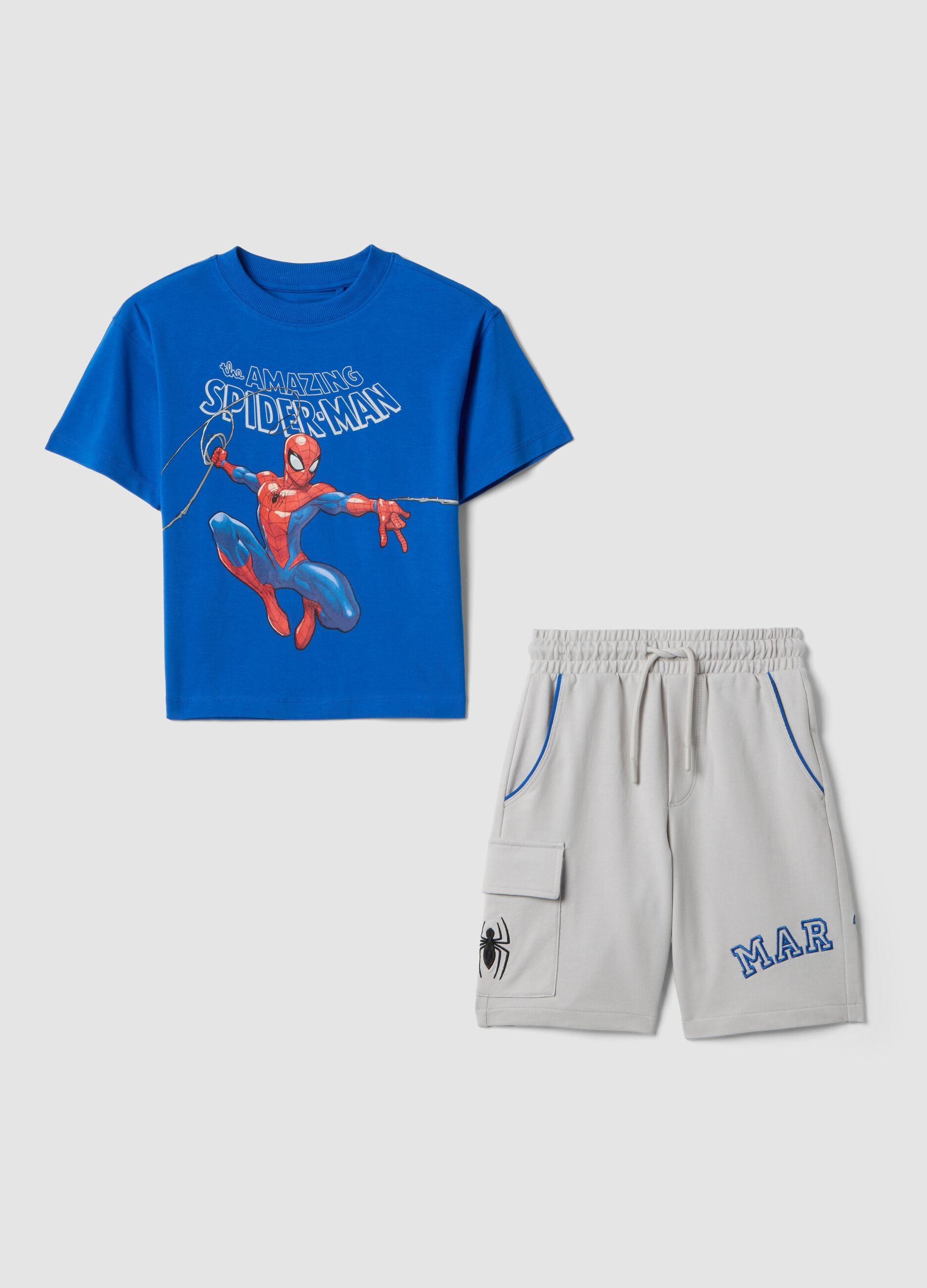 Kids&rsquo; multicolour stretch-cotton set with Marvel prints