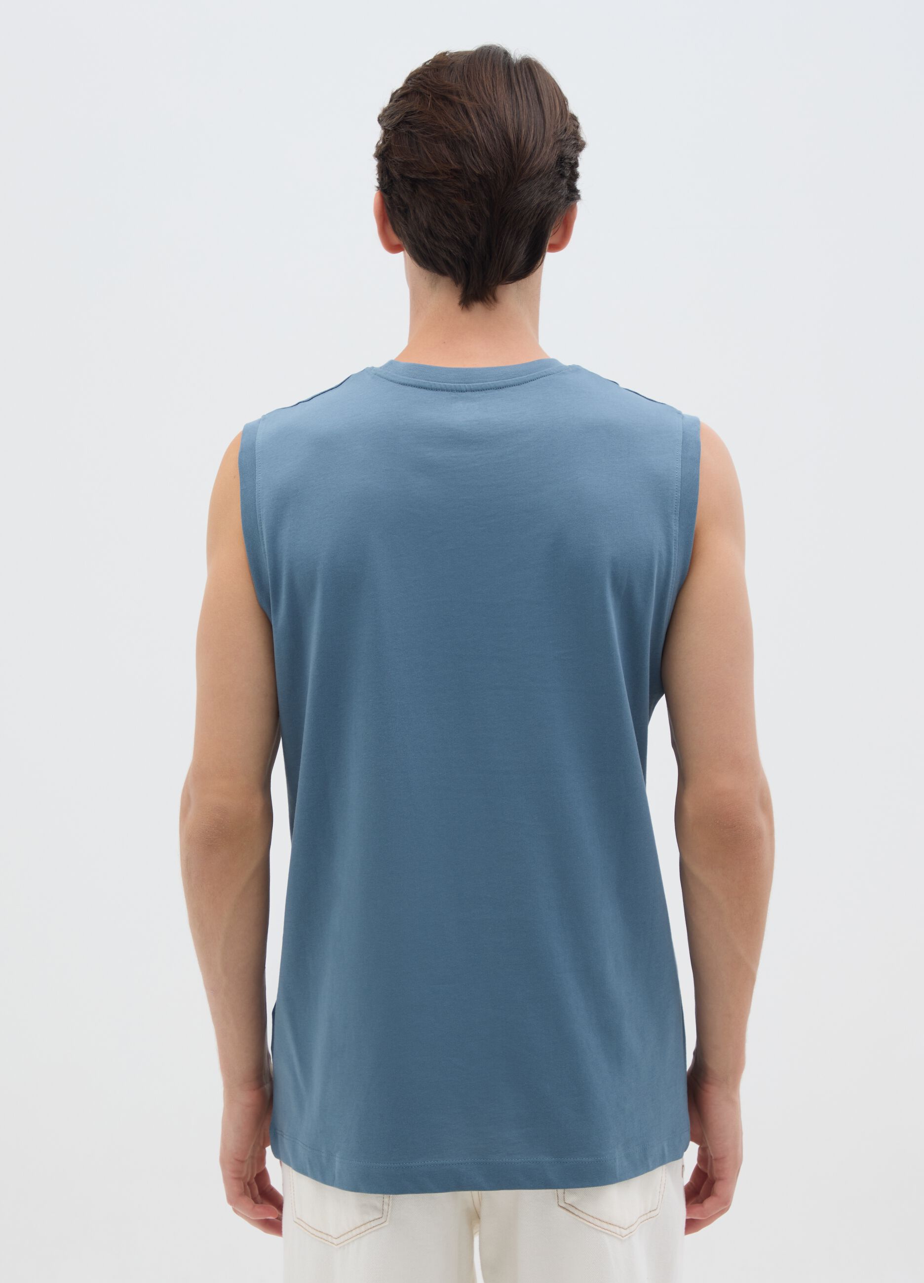 Canotta da uomo in puro cotone blu regular fit