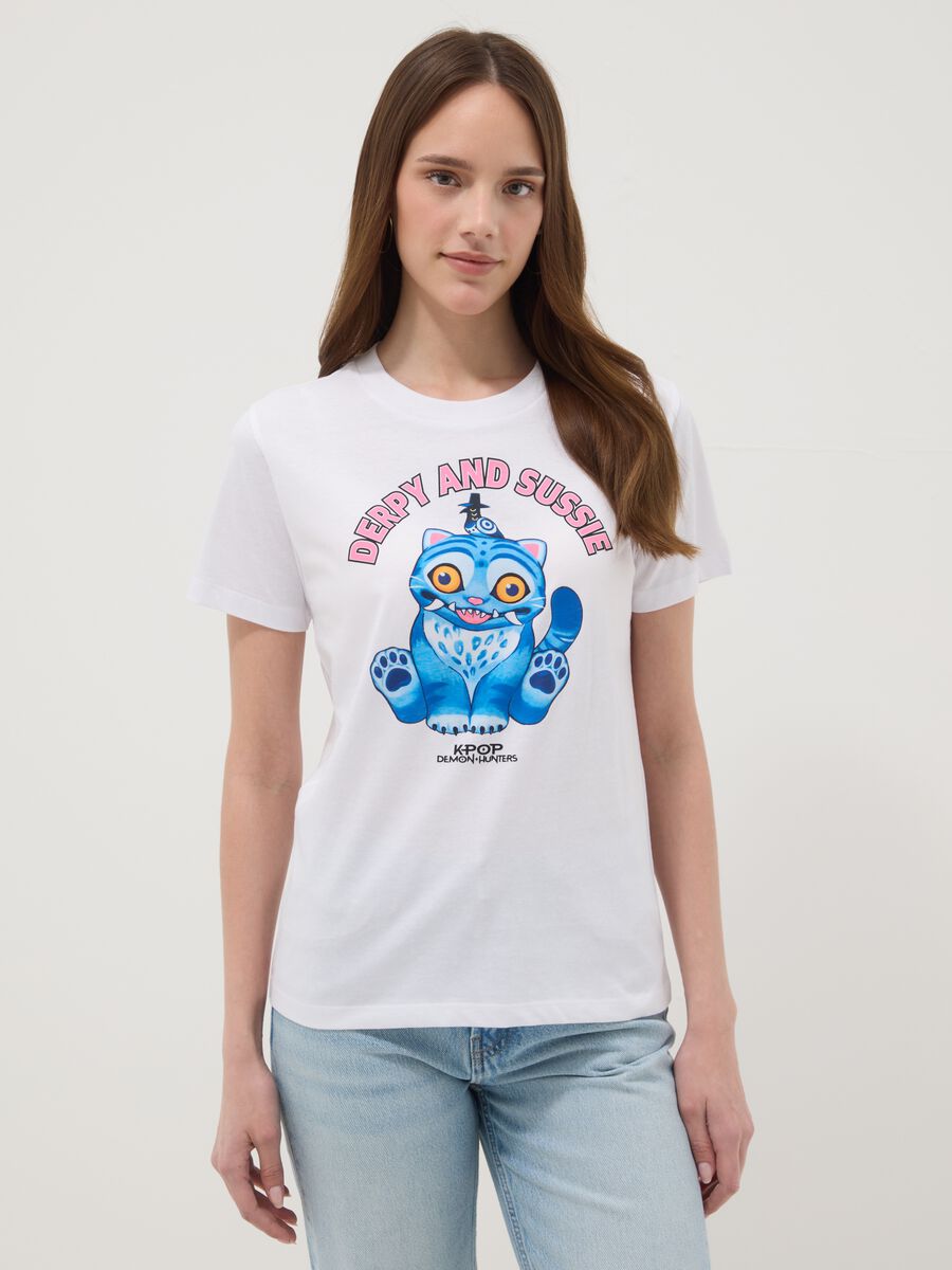 T-shirt in puro cotone bianca regular fit con stampa K-Pop Demon Hunters_0