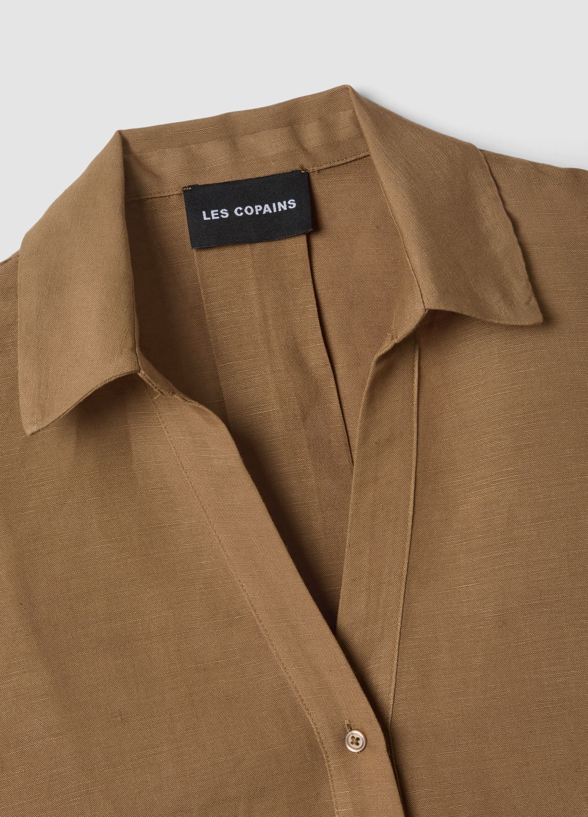 Brown linen and viscose-blend shirt