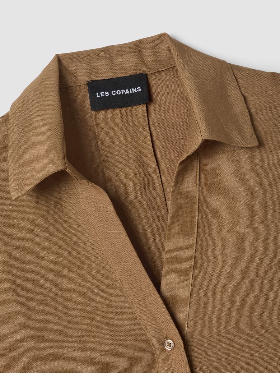 Brown linen and viscose-blend shirt_1