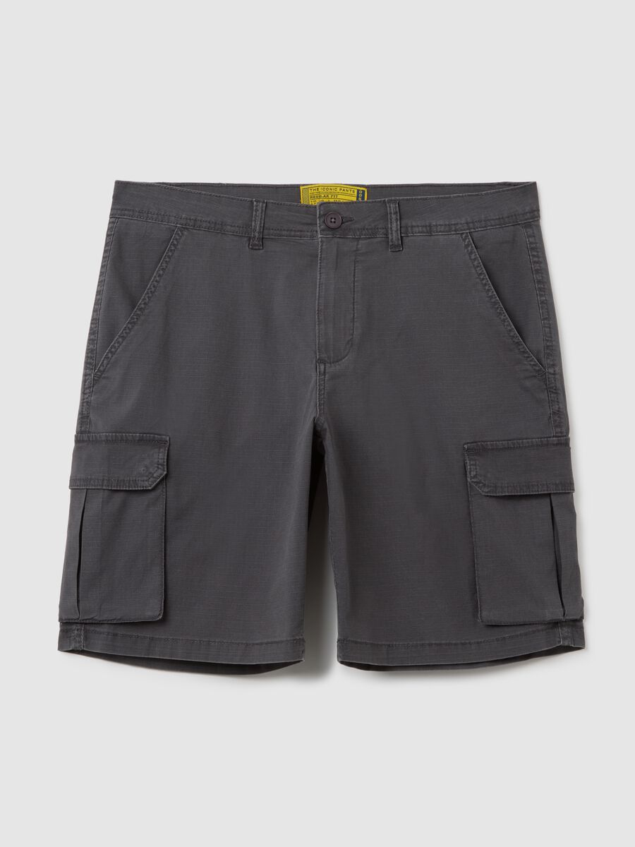 Men's grey stretch cotton cargo trousers_0