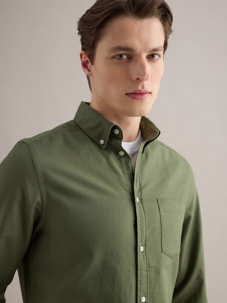 Camicia verde in puro cotone regular fit_3