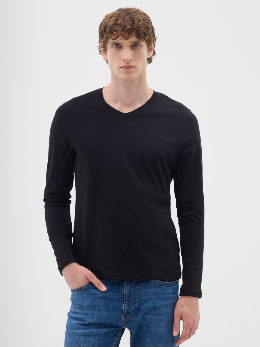 Black pure cotton regular fit T-shirt_0