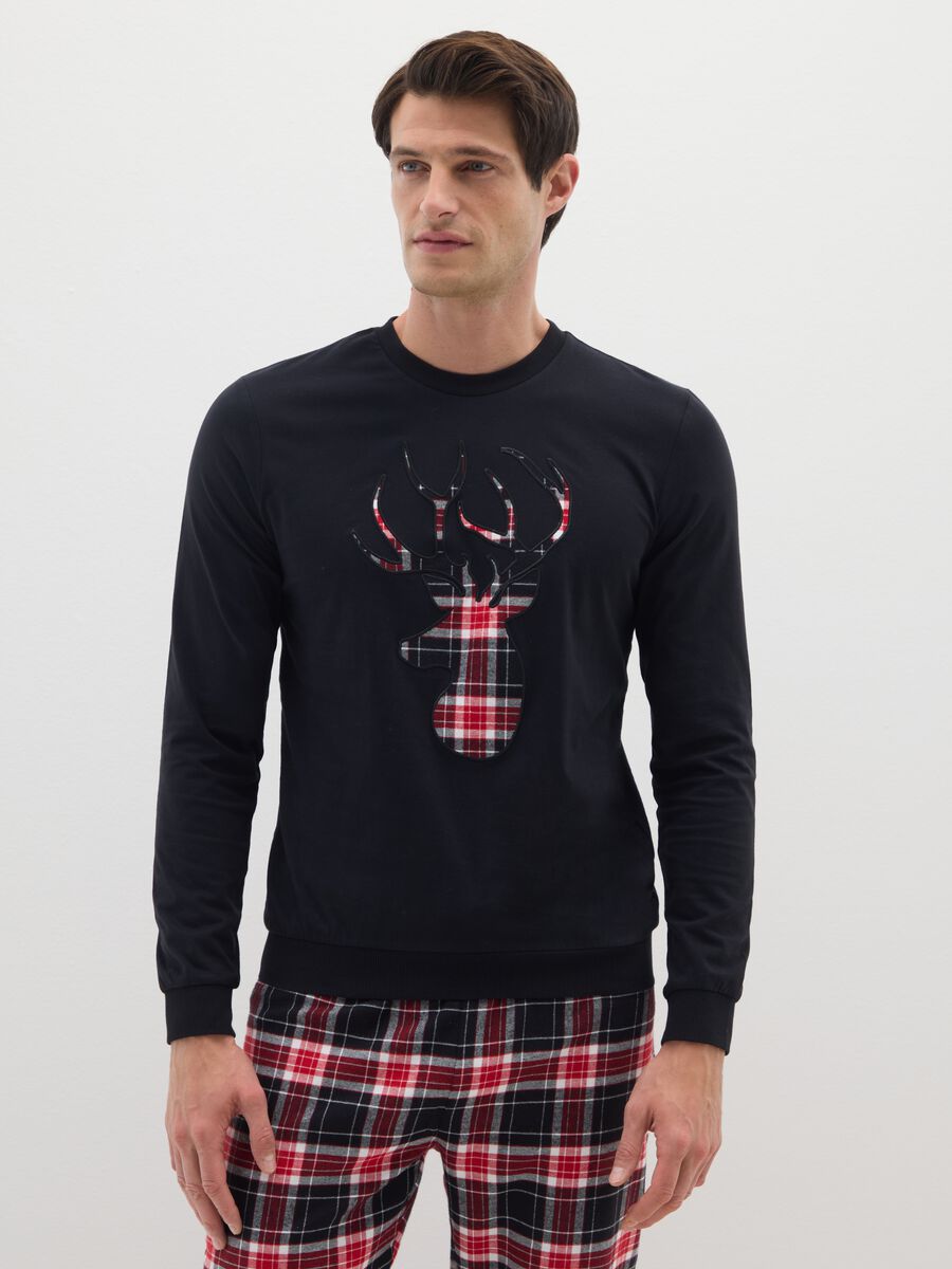 Multi-coloured check long pyjamas in pure cotton regular fit_1