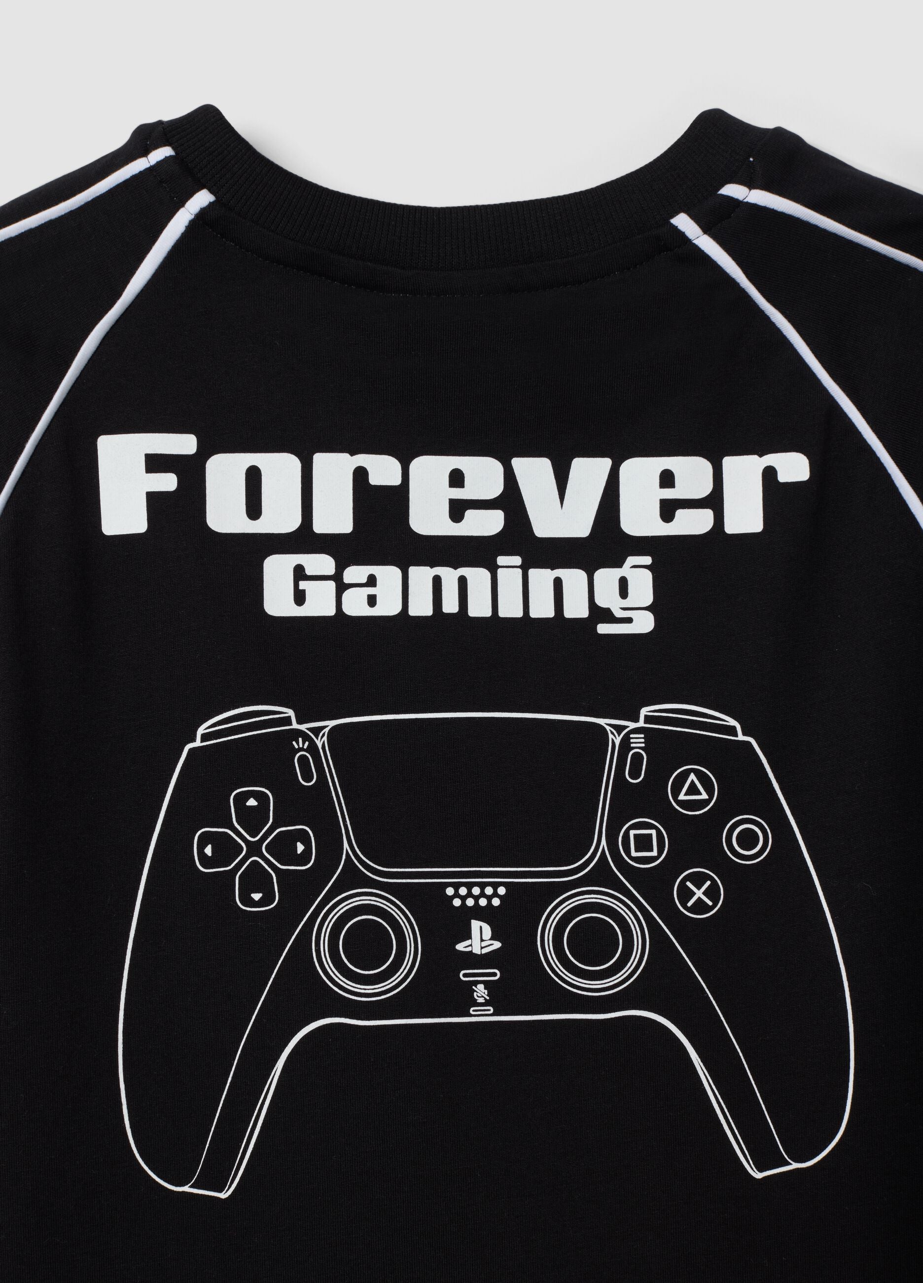 T-shirt nera in puro cotone con girocollo e stampa Playstation