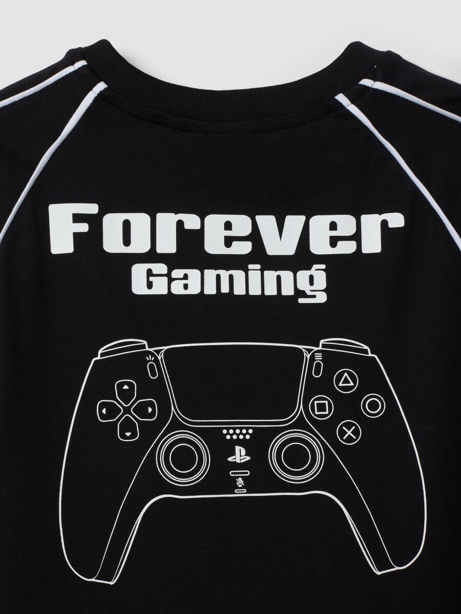 T-shirt nera in puro cotone con girocollo e stampa Playstation_1