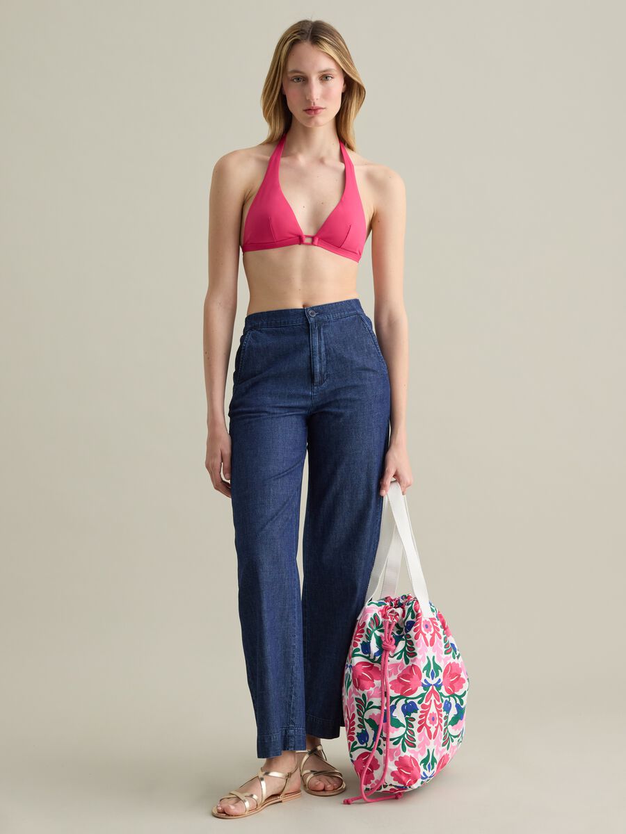 Women’s bikini top in pink stretch fabric_0