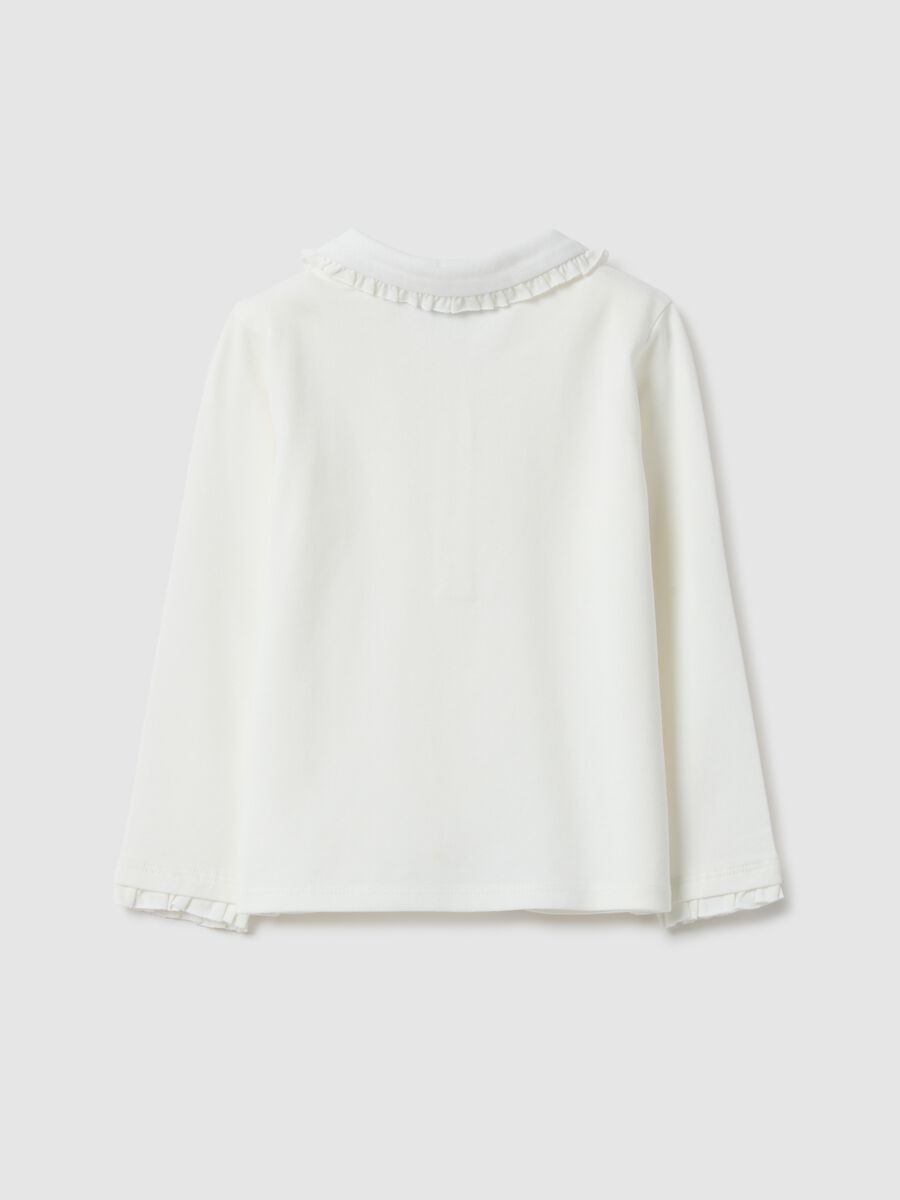 White polo with ruffles for girls in stretch cotton regular fit_1