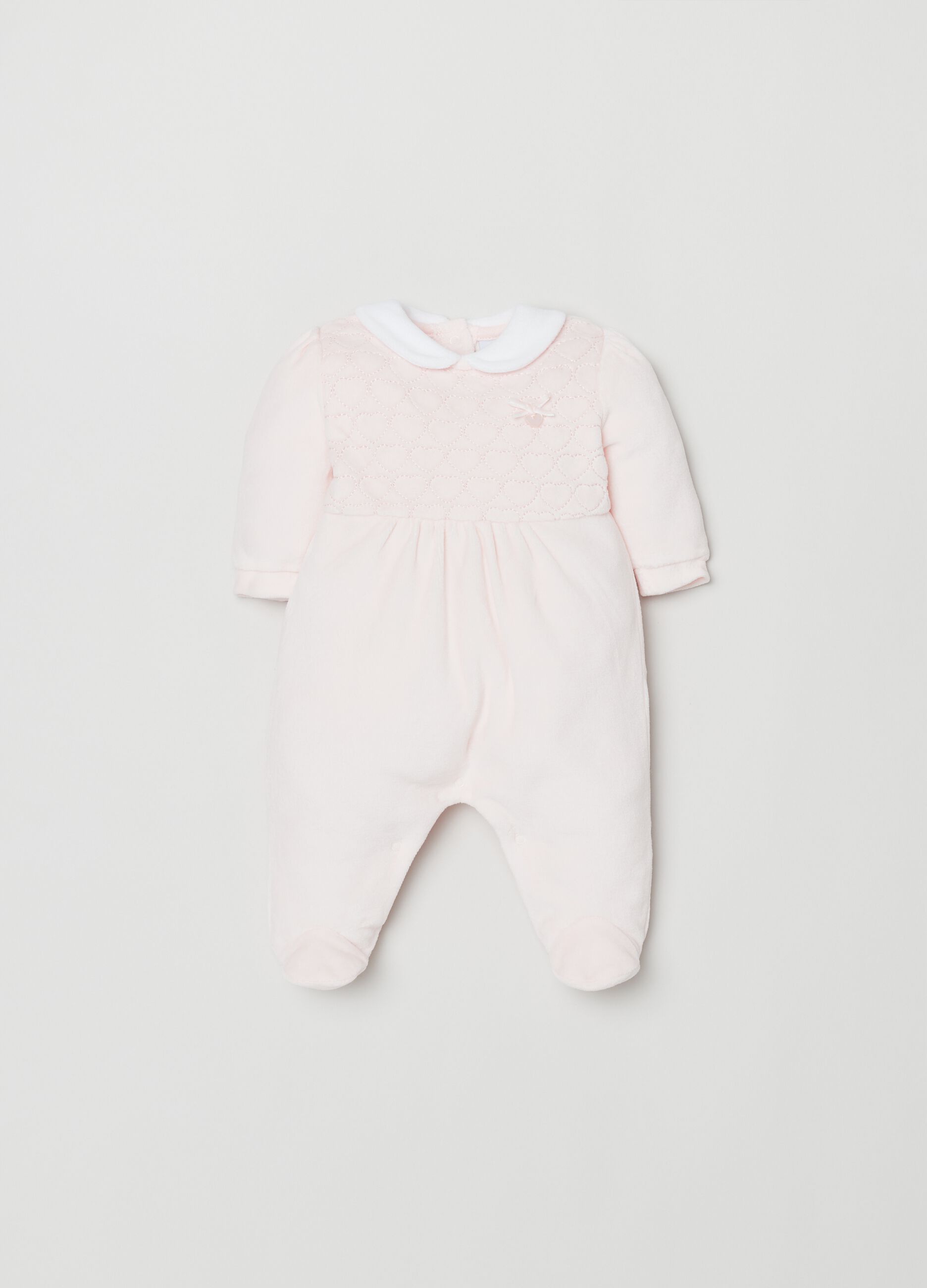 Tutina in velour con piedini e ricamo