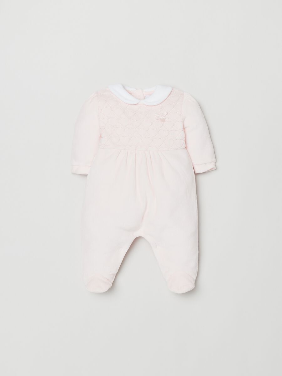 Tutina in velour con piedini e ricamo_0