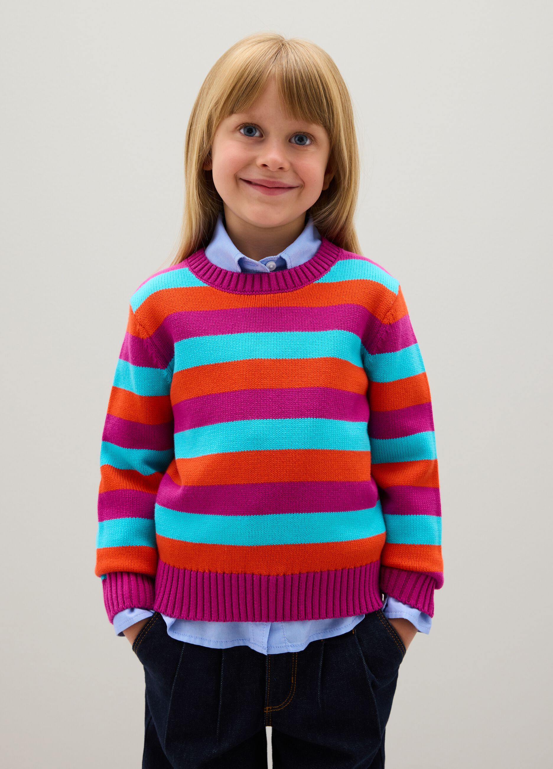 Girls' pullover in multi-coloured pure cotton regular fit