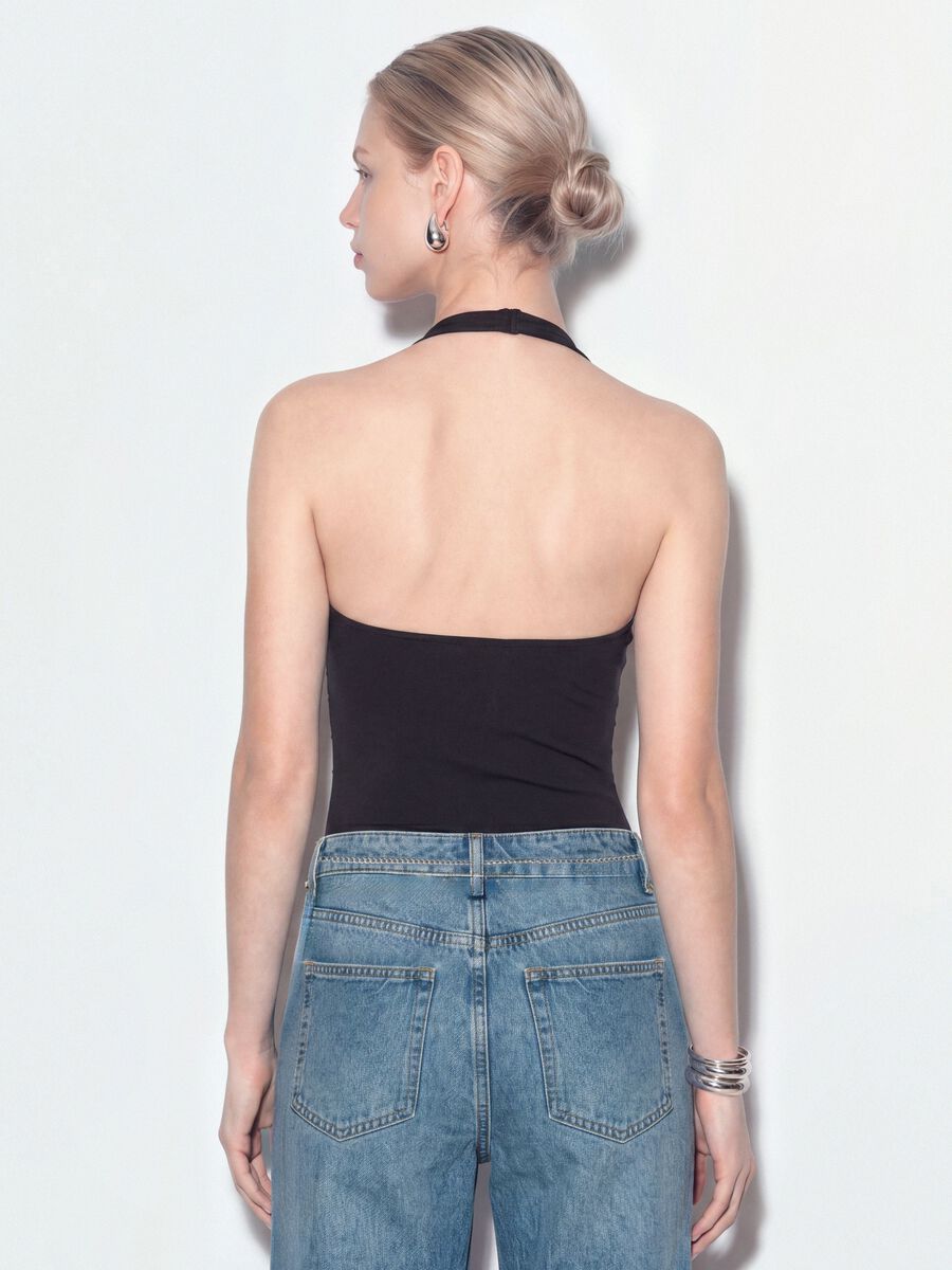 Black stretch bodysuit with rhinestones, regular fit_2