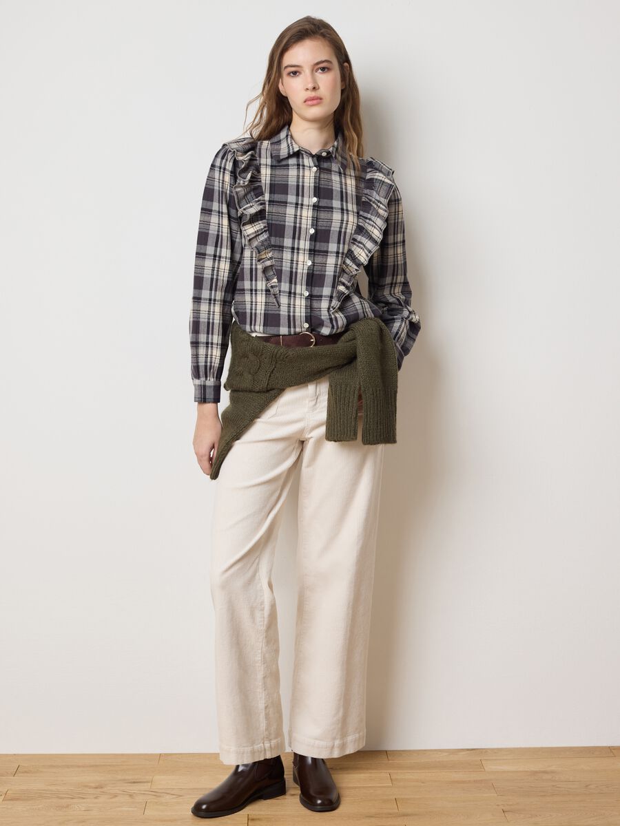 Multicolour pure cotton checked shirt with ruffles_1