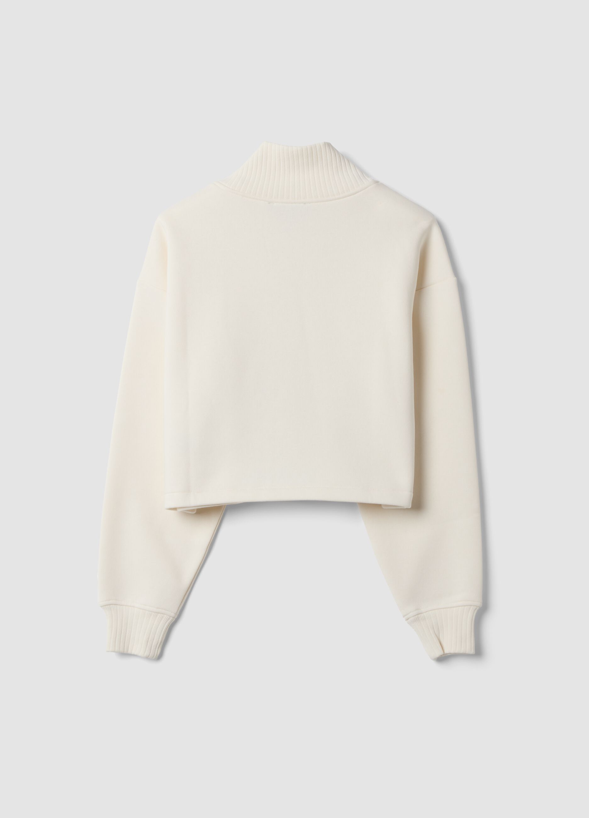 White cropped cotton-blend fleece sweatshirt with crew neck
