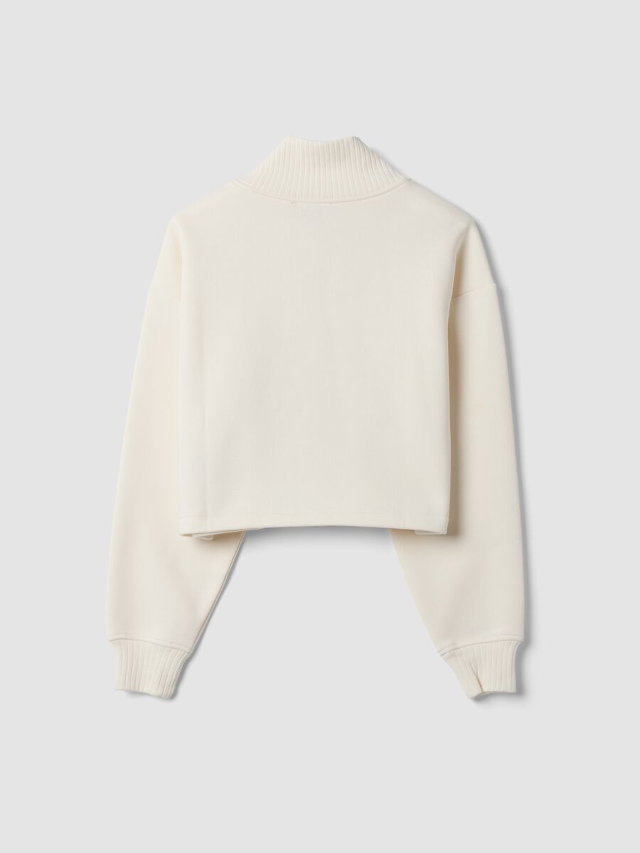 Felpa bianca cropped in misto cotone fleece con girocollo_2