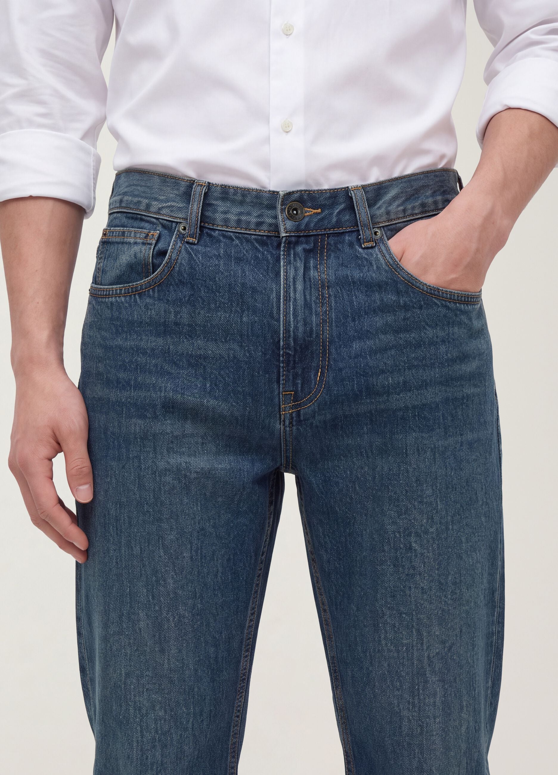 Blue denim straight-fit jeans in pure cotton