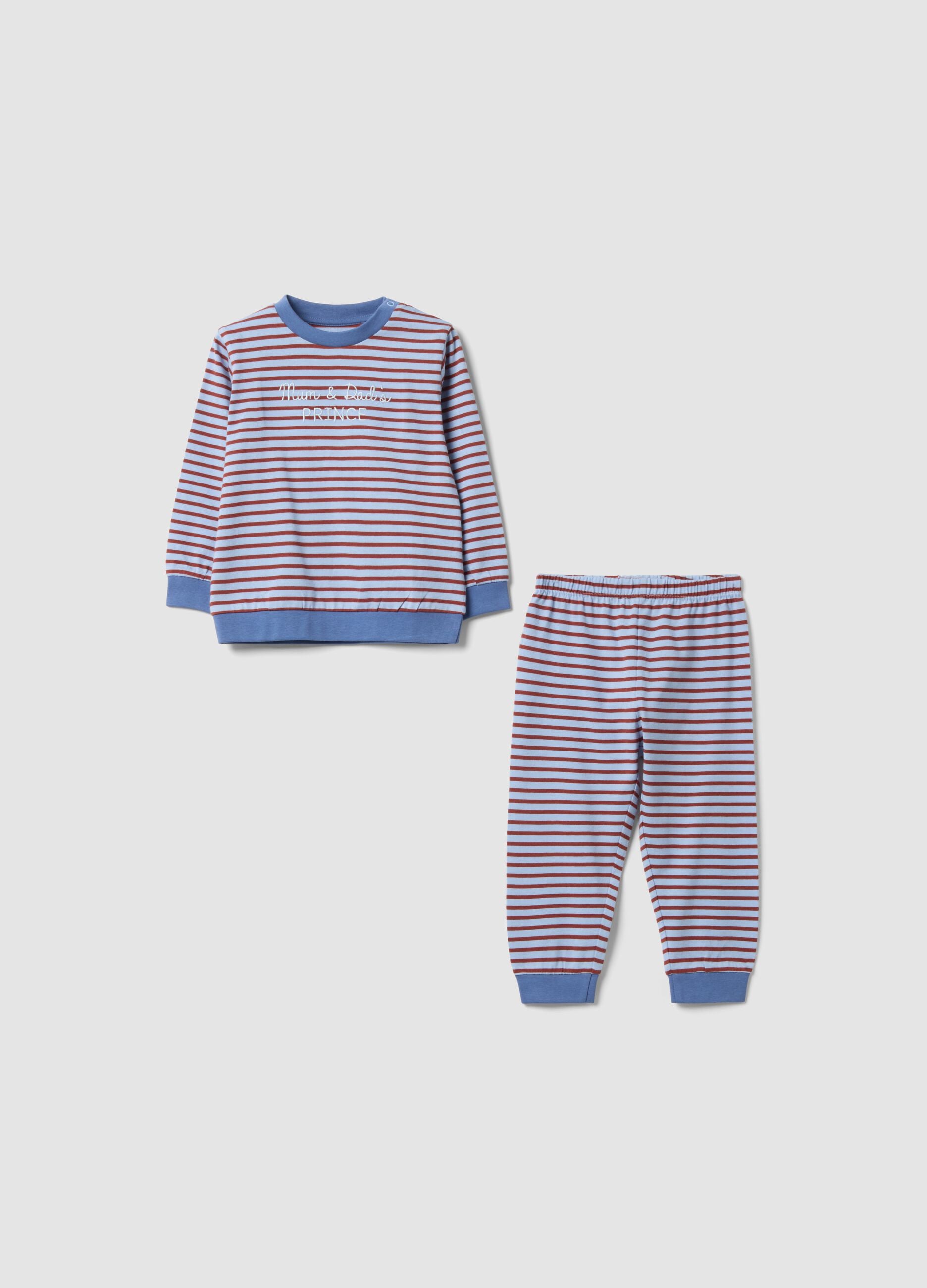 Multicolour striped organic cotton pyjamas with embroidered lettering
