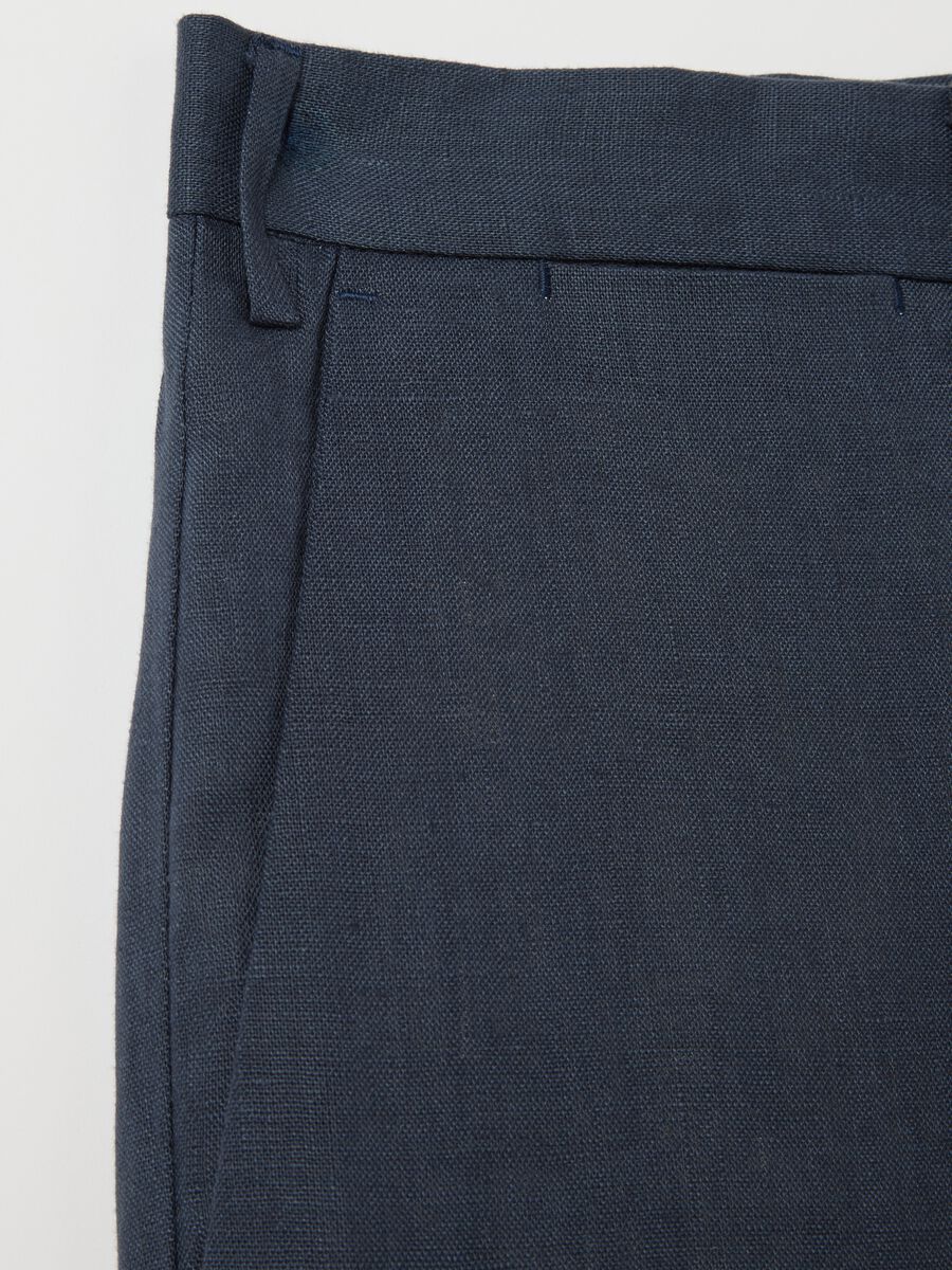 Men’s blue slim-fit trousers in 100% linen_5
