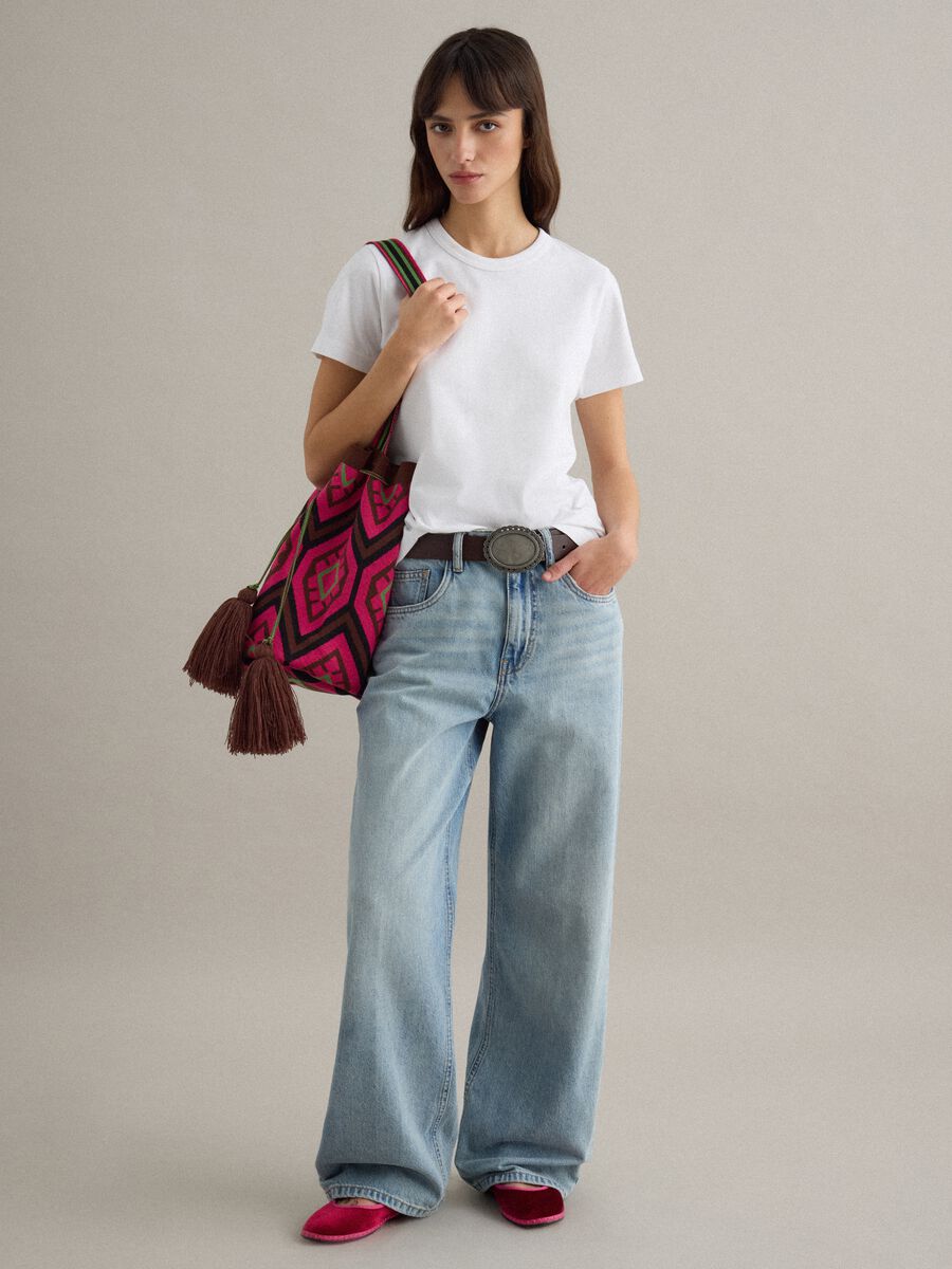 Straight leg blue denim jeans in pure cotton_0