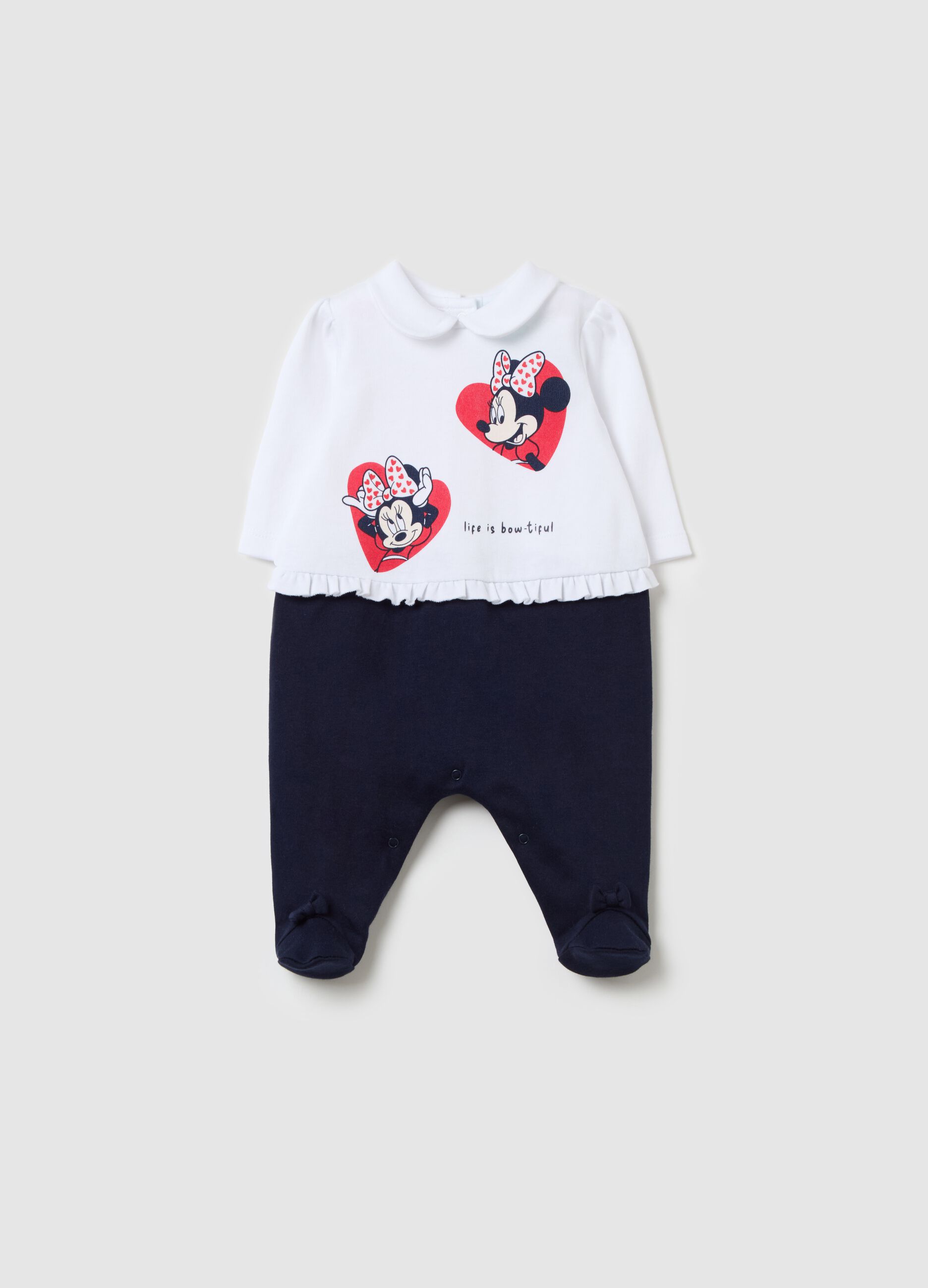Tutina in cotone con piedini stampa Minnie