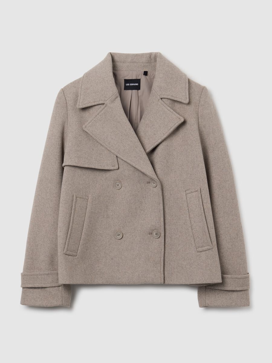 Beige wool-blend regular fit coat with hood_0