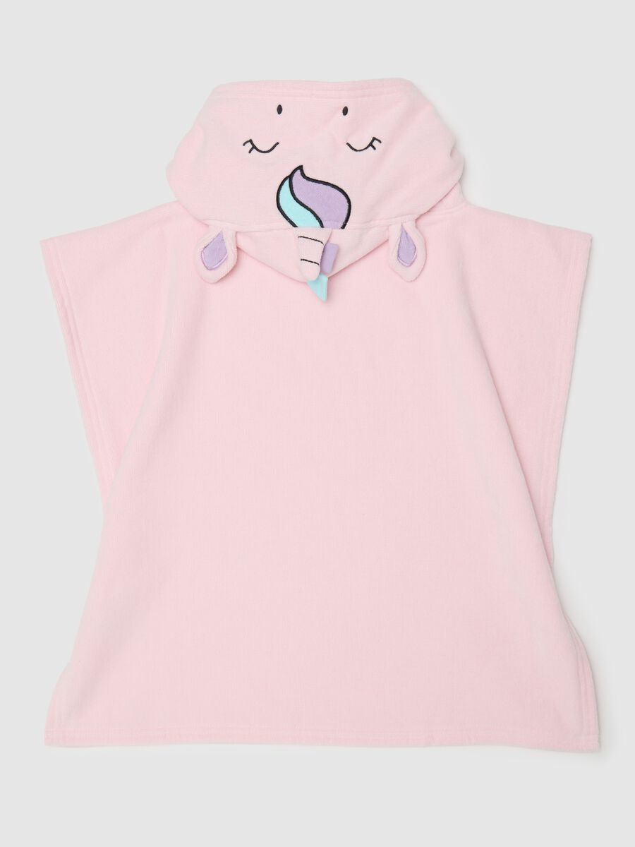 Baby girl's pink pure cotton poncho with unicorn-shaped hood_1