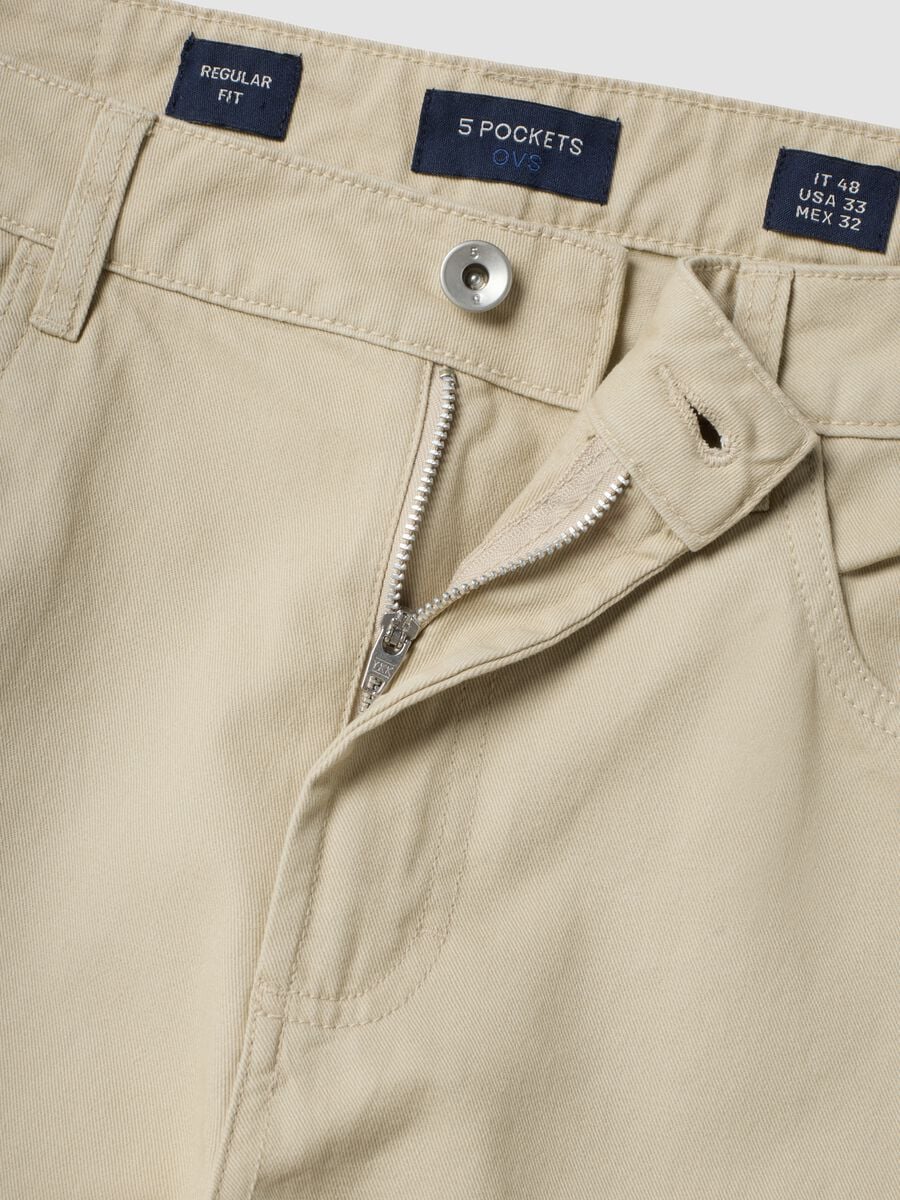 Beige pure cotton five-pocket trousers_2