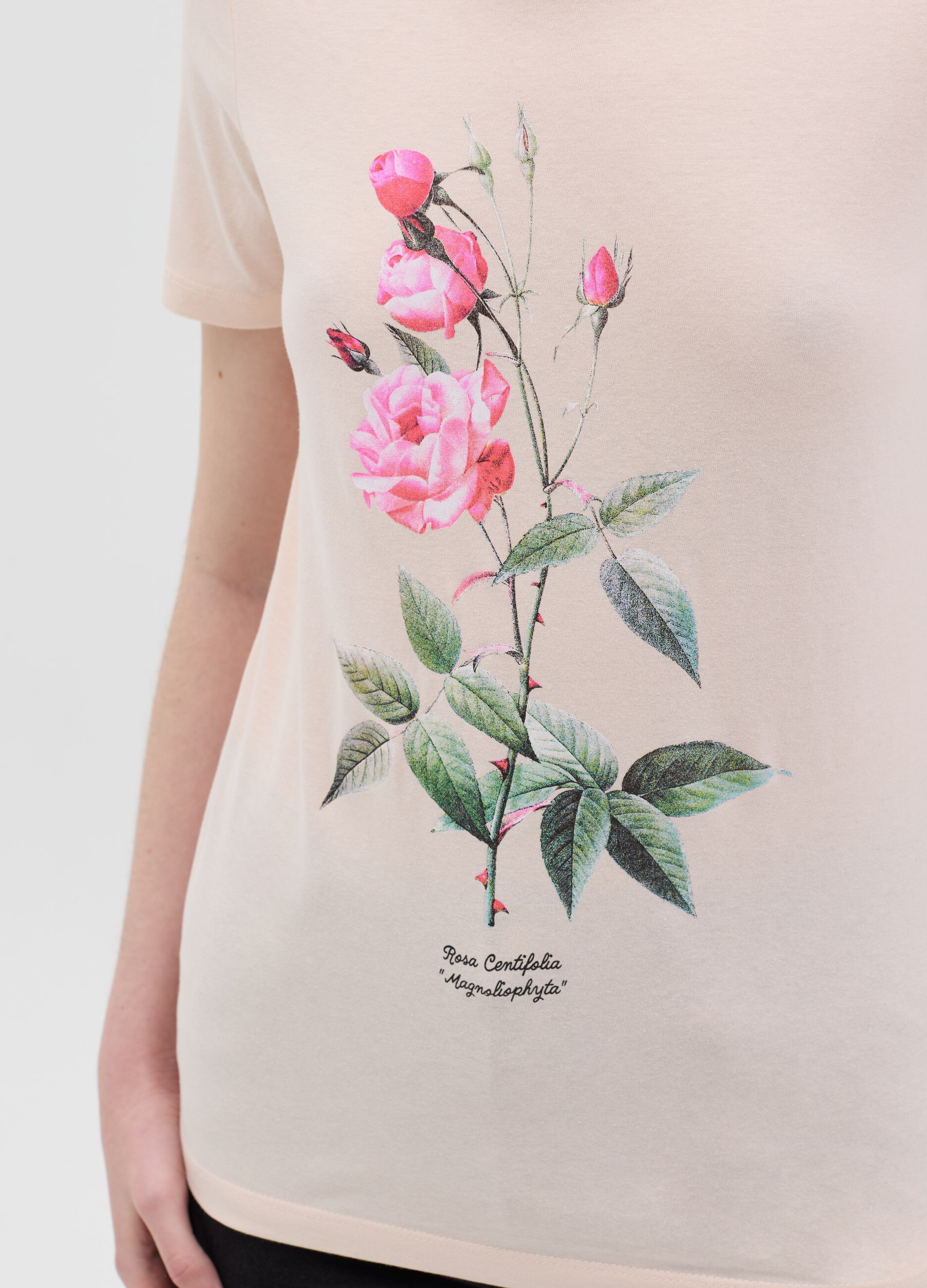 T-shirt rosa in cotone con stampa fiore