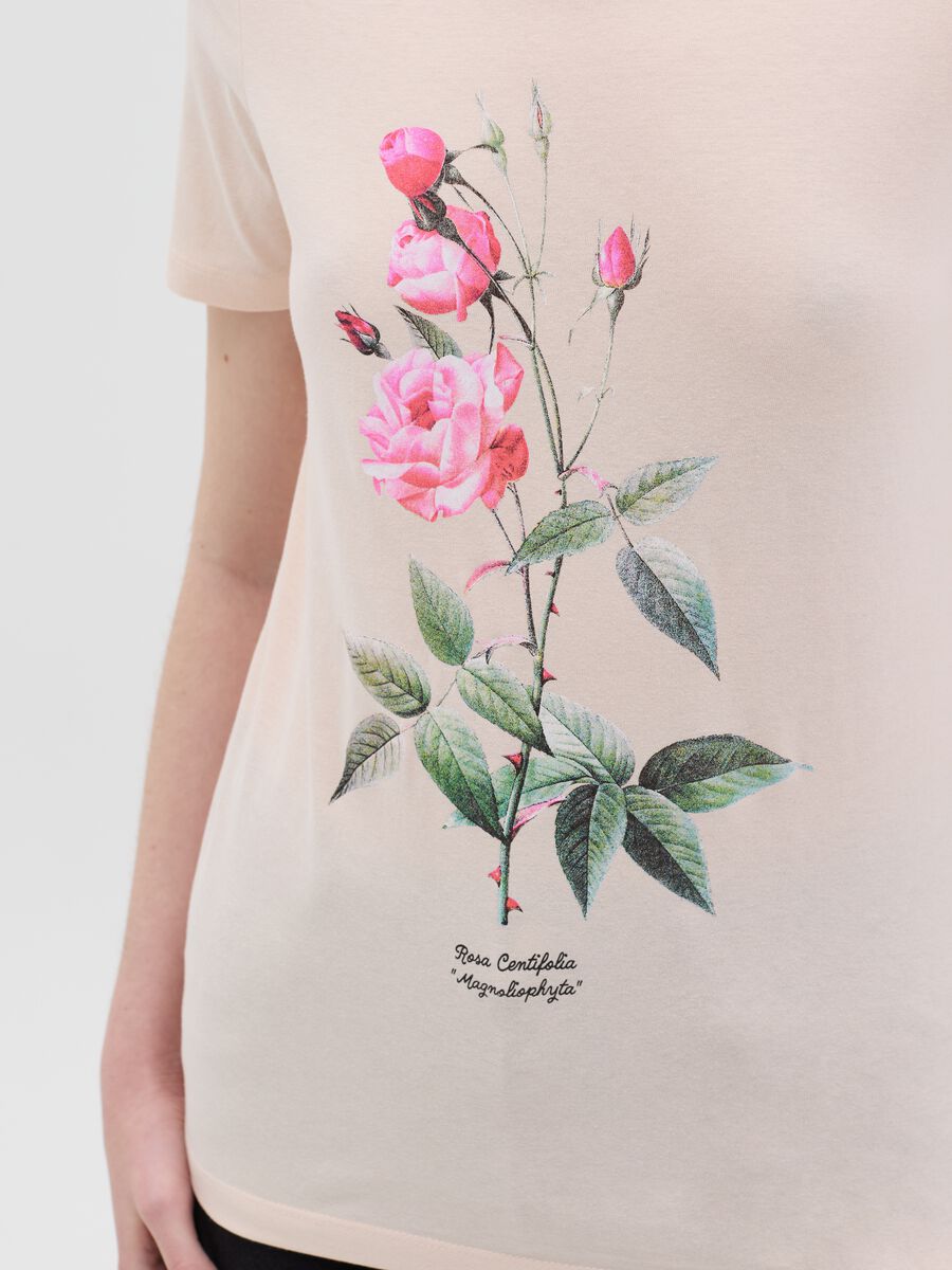 Pink cotton T-shirt with flower print_2