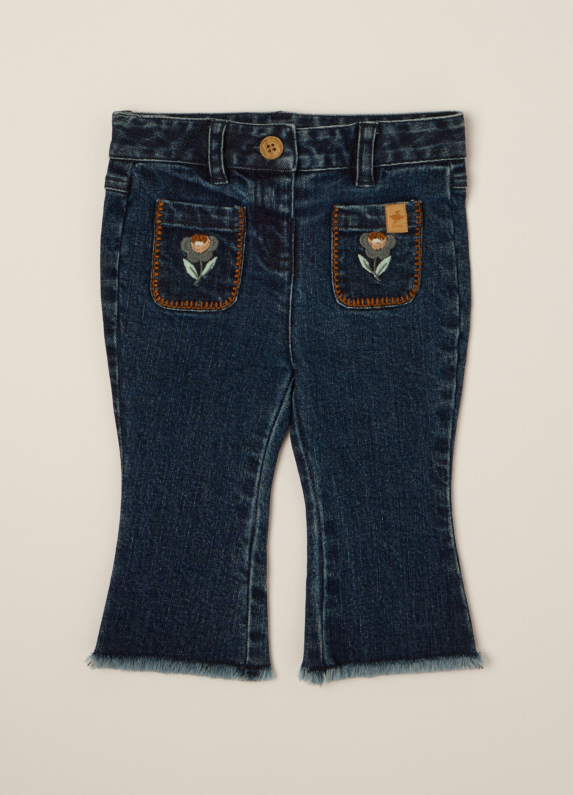 Flared Stretch Denim Trousers