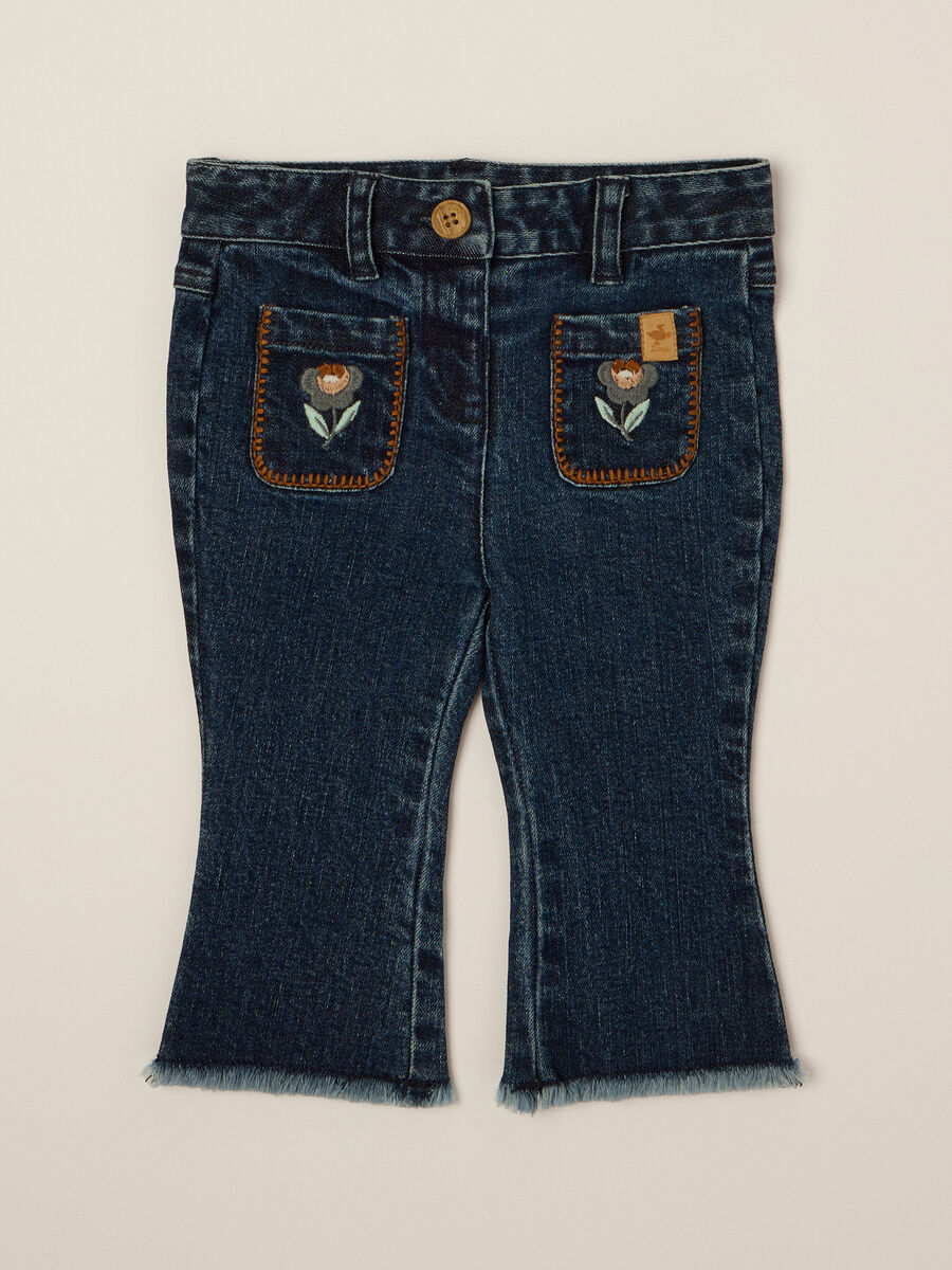 Pantaloni denim elasticizzati a zampa_0